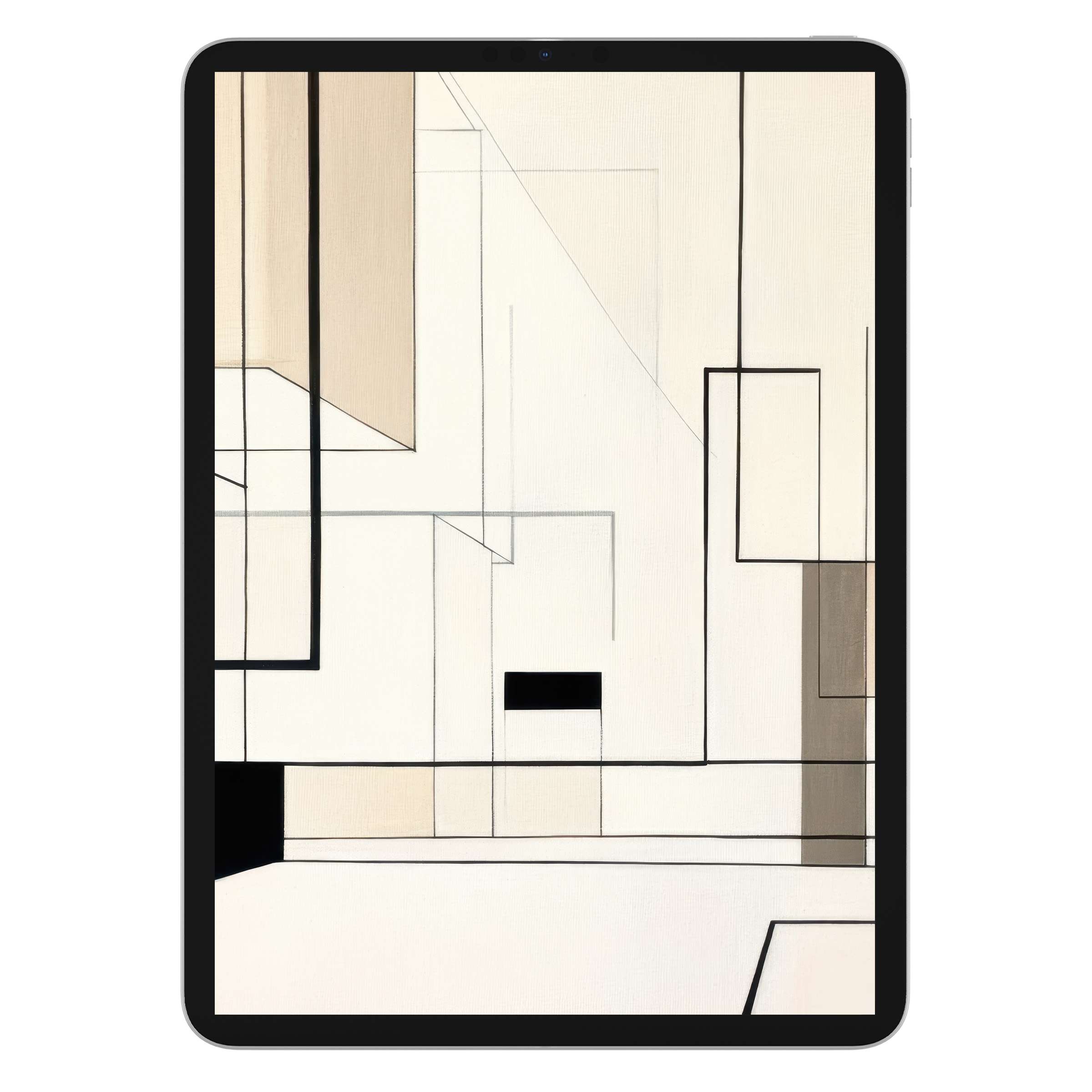 Minimalist iPad wallpaper featuring geometric lines on a beige background, this digital download enhances elegance on any tablet screen