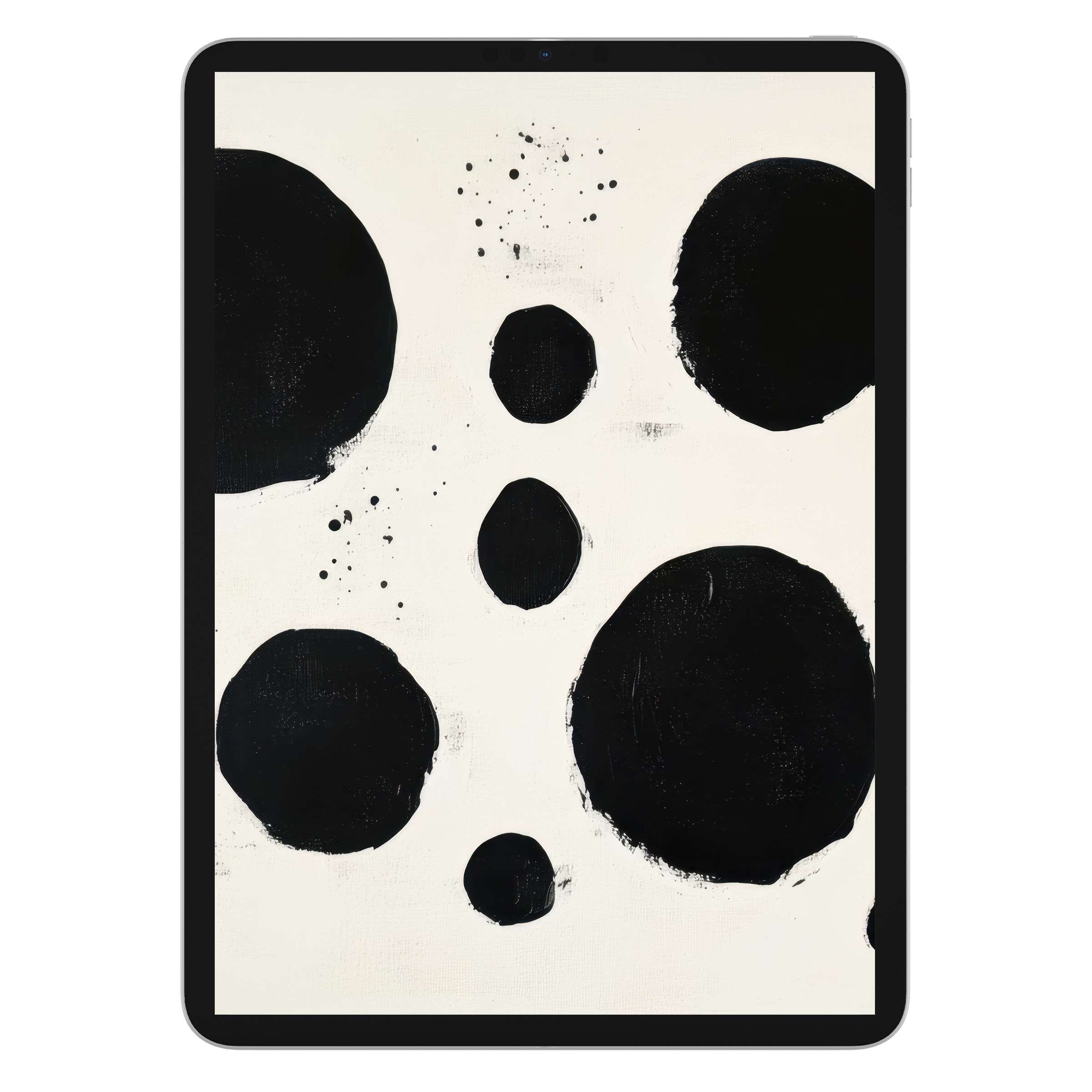 Minimalist iPad wallpaper with bold black circles on a white canvas creates a calming digital download background for any tablet