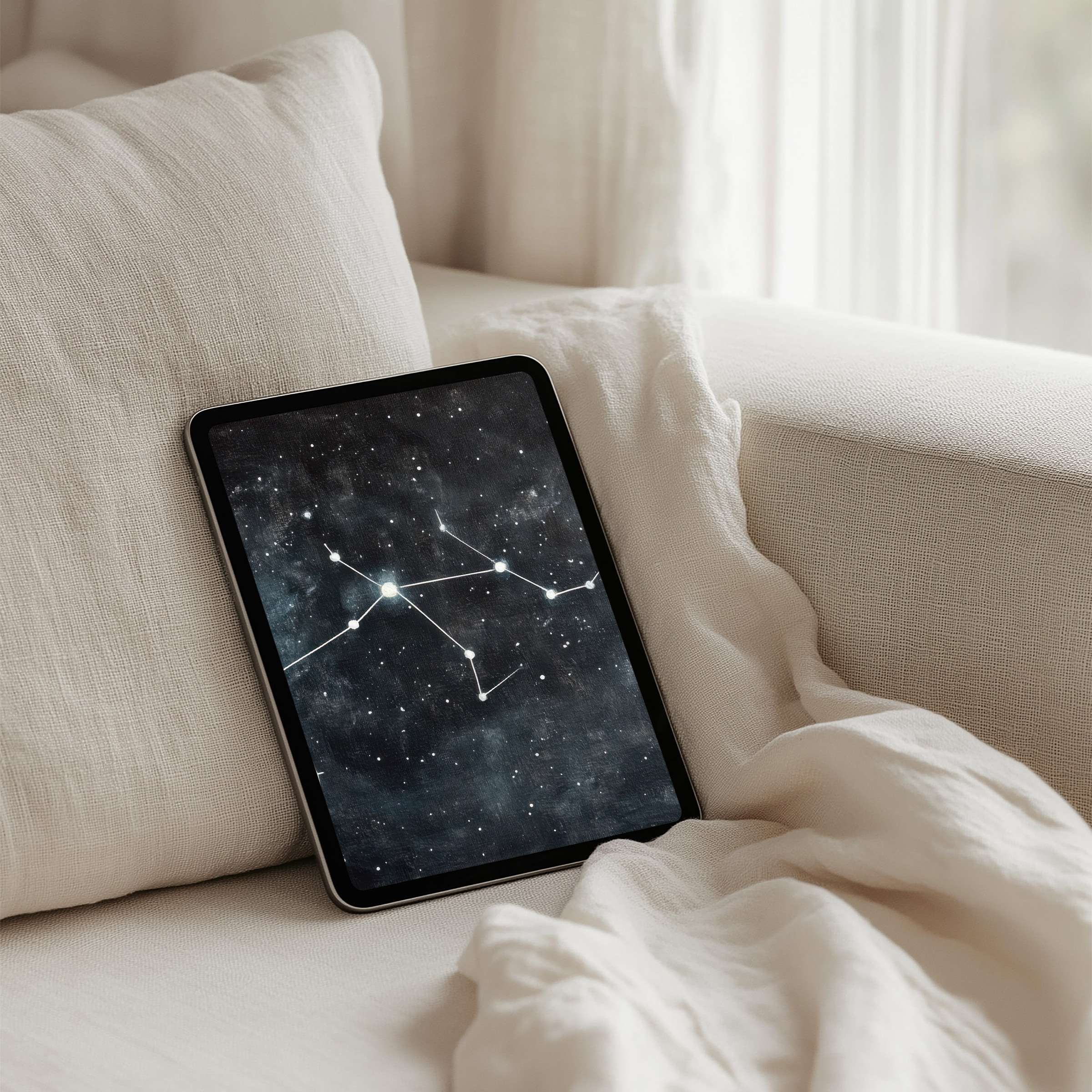 Elegant cosmic iPad background for instant download, perfect for tablet users seeking calm inspiration, mindful style, and sustainability