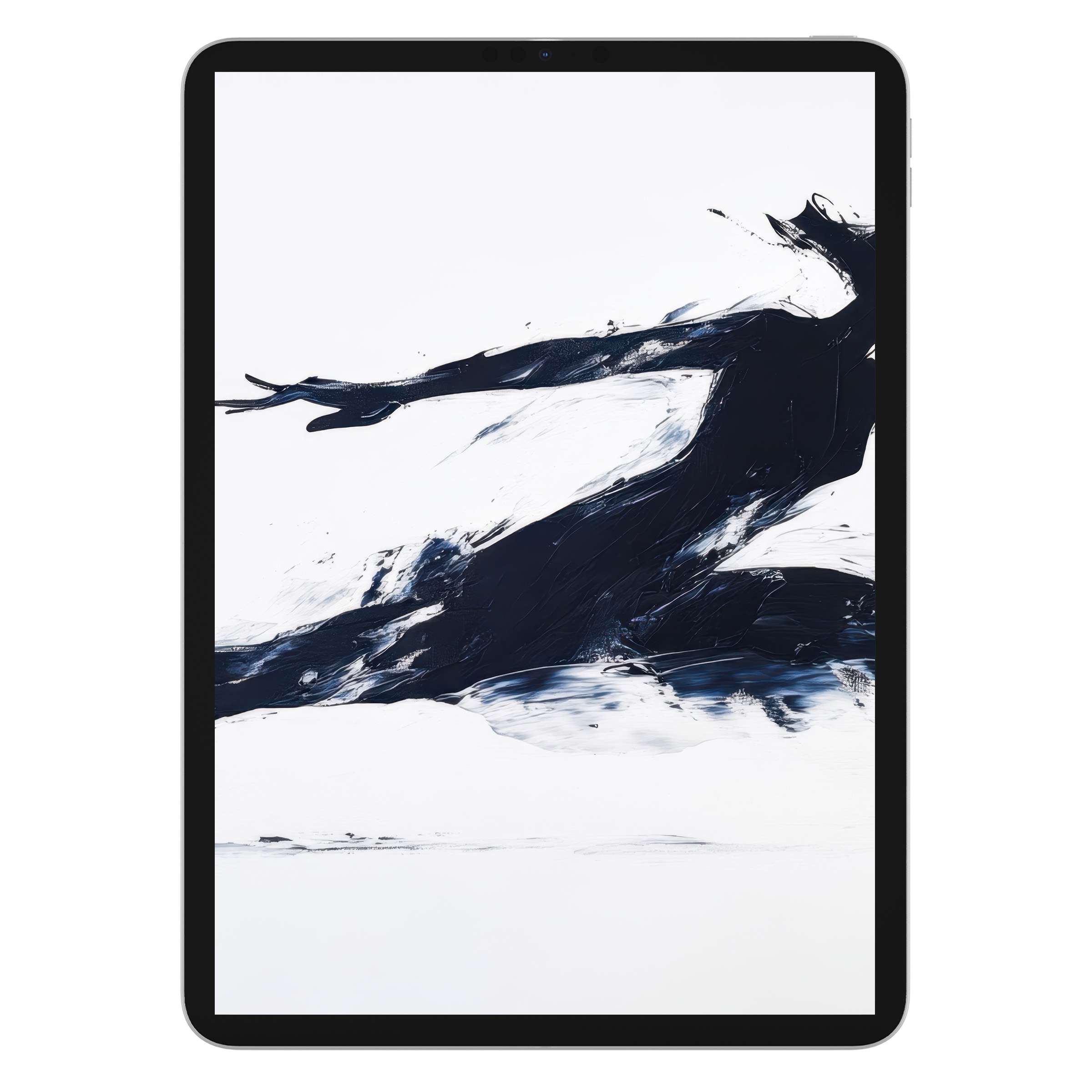 Elegant minimalist iPad wallpaper with abstract navy brush strokes on white background evokes calm elegance for any tablet digital download