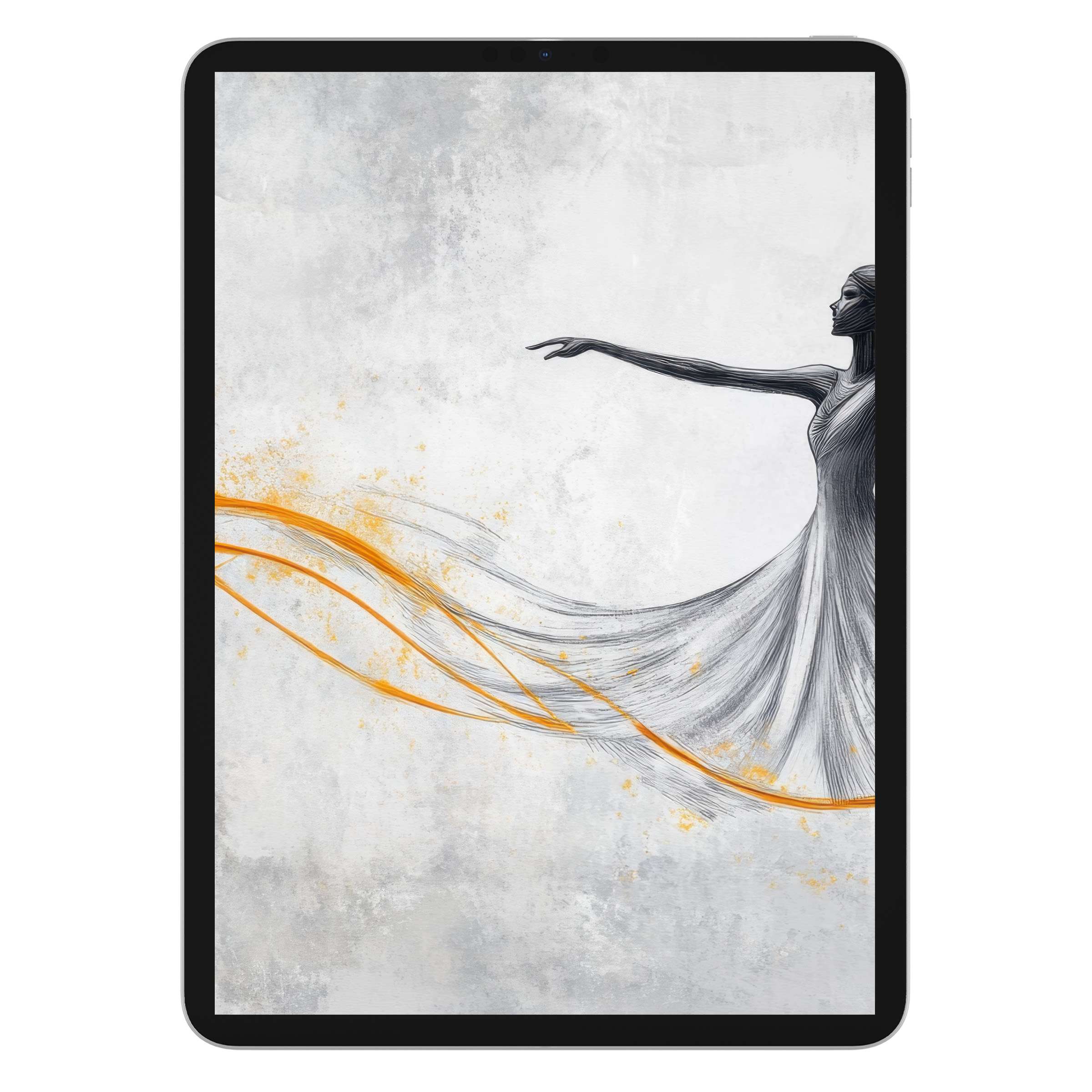 Elegant minimalist iPad wallpaper with a graceful dancer in flowing lines, perfect digital download for tablet background artistry