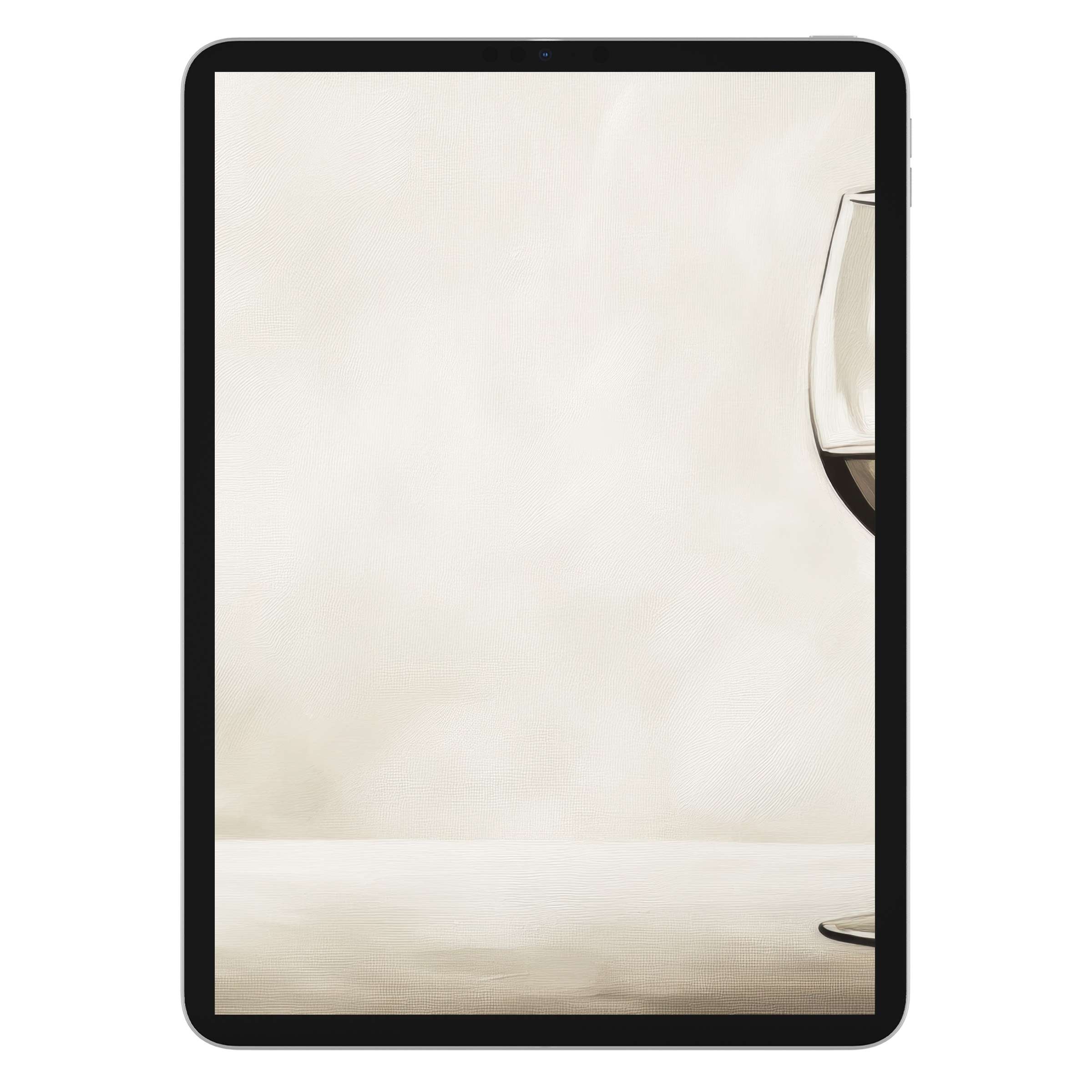 Minimalist iPad wallpaper with a wine glass on a soft cream background exudes elegance for tablet digital download and calming aesthetics