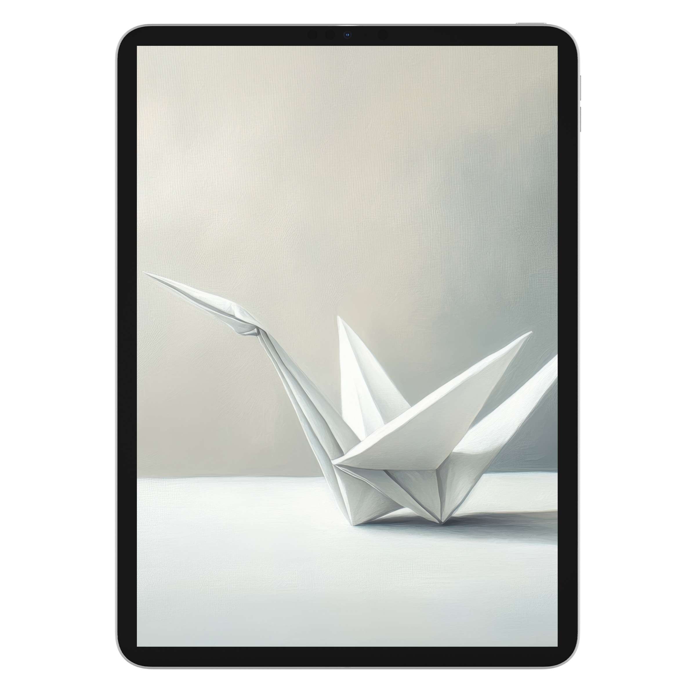 Elegant origami crane on soft beige background minimalist iPad wallpaper digital download suitable for tablet use calming aesthetics