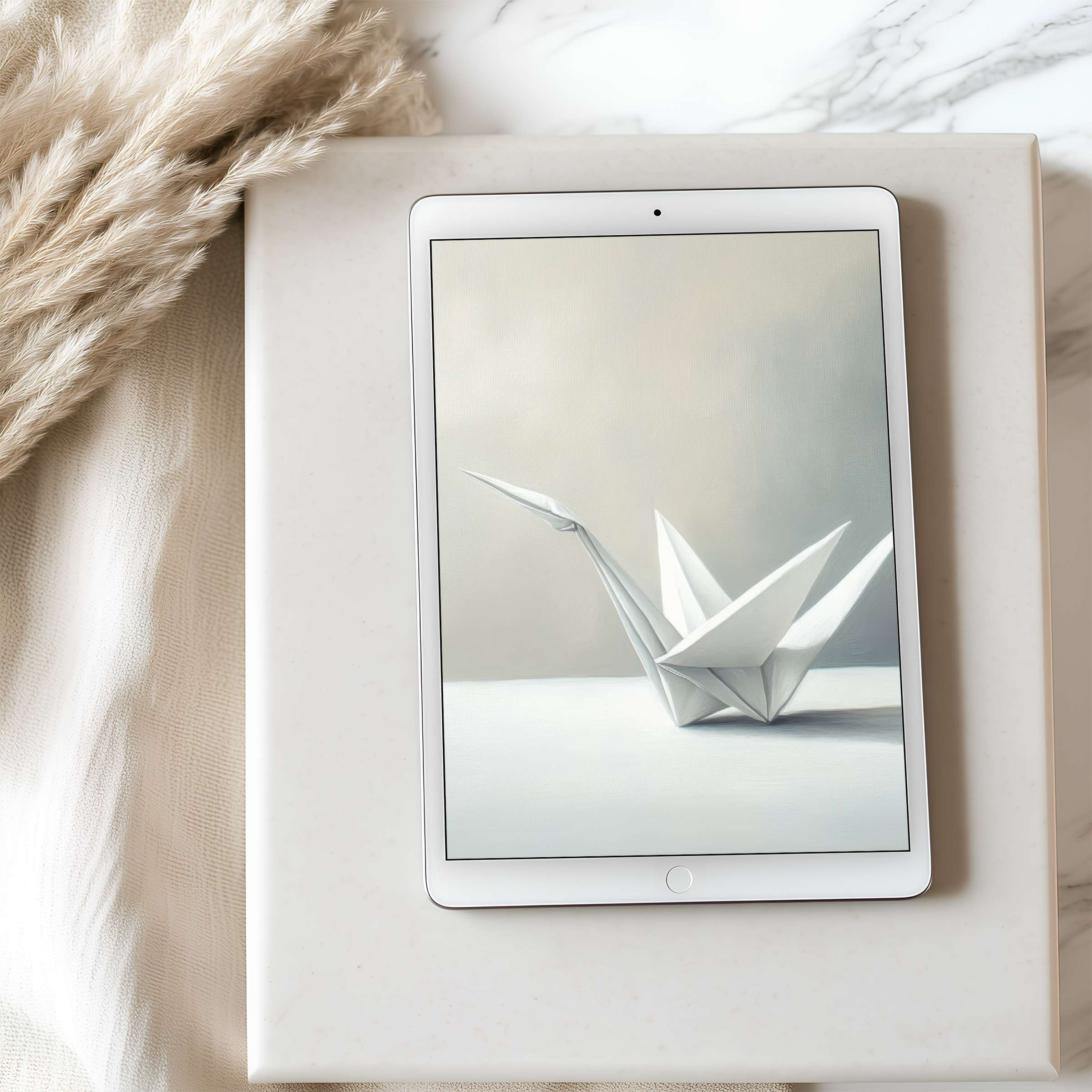 Elegant origami-themed tablet wallpaper for iPad and Android tablets serene beige tones elevate your space high resolution digital download