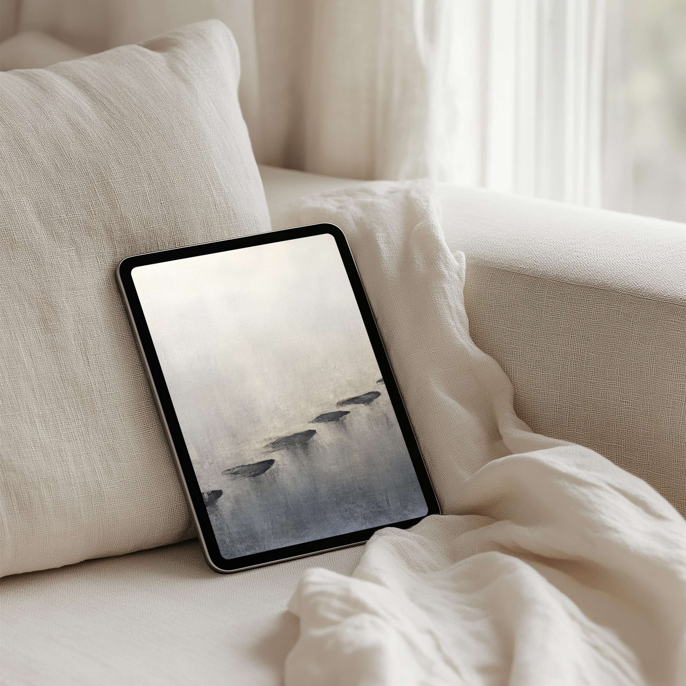 Gentle abstract painting on iPad background for instant download offers elegance and calm for any tablet like Samsung or Android