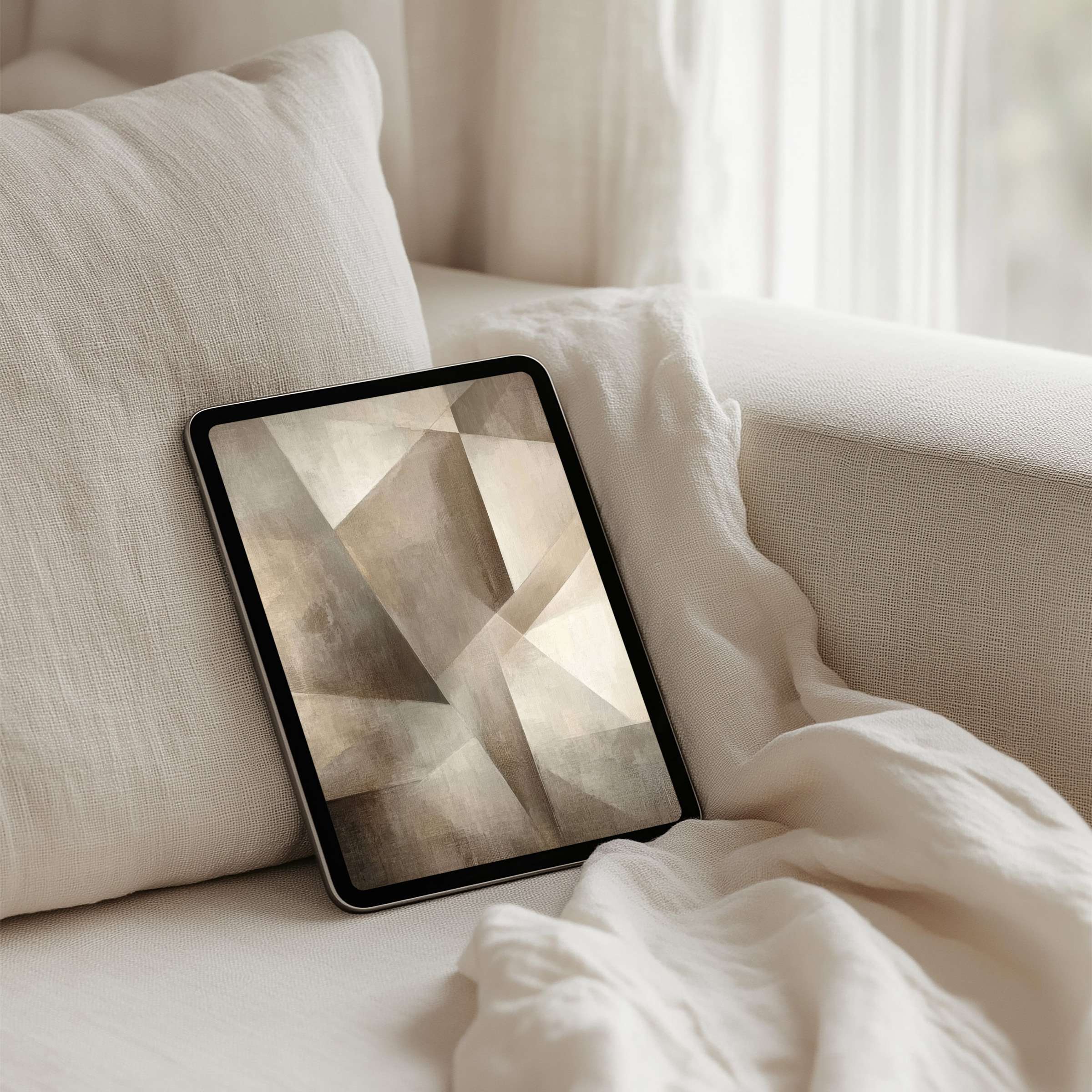 Elegant geometric iPad background with calming neutral tones for instant download on any tablet inspiring mindfulness and tranquility