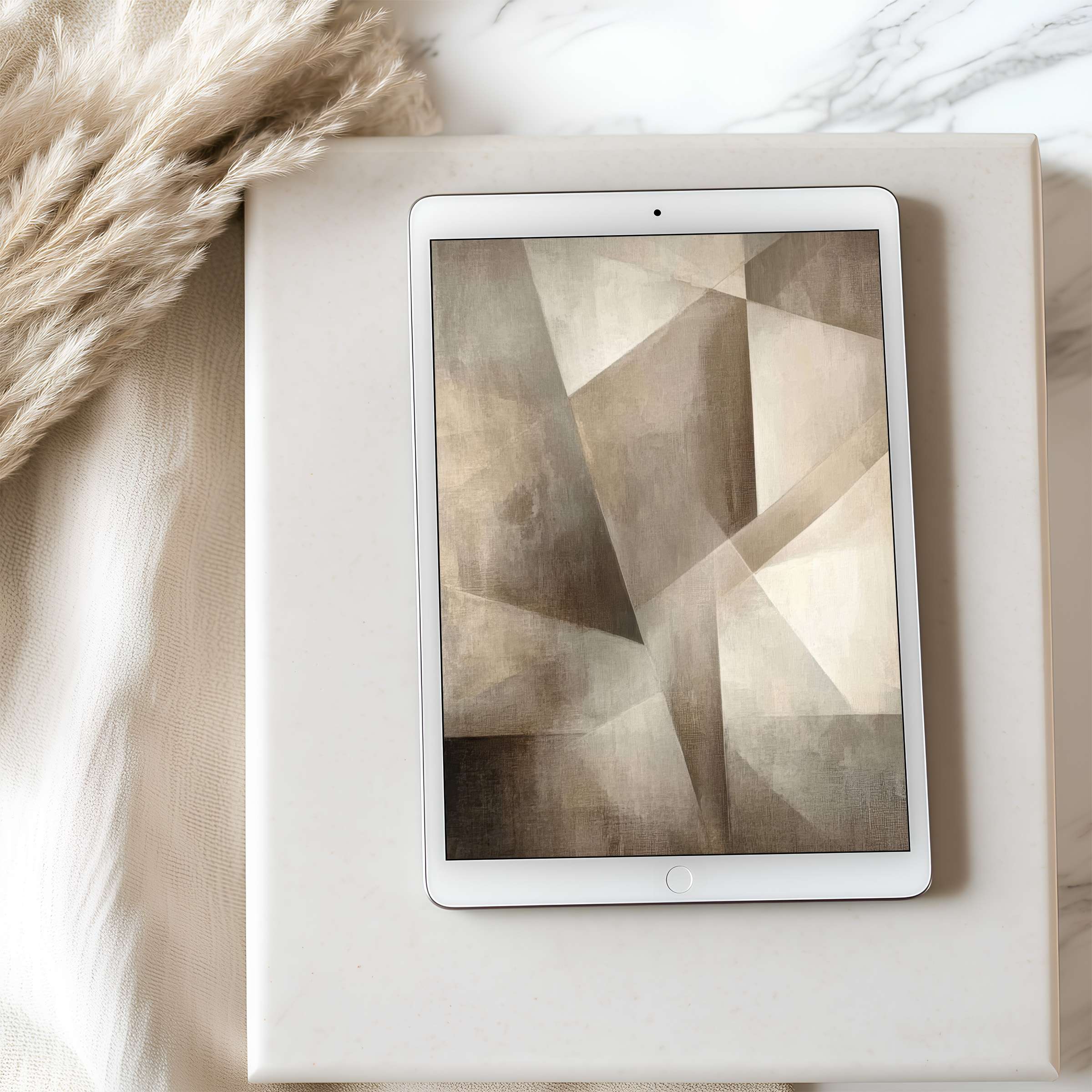 Elegant geometric abstract in calming earth tones as a tablet wallpaper enhances your iPad or Android tablet's high resolution display