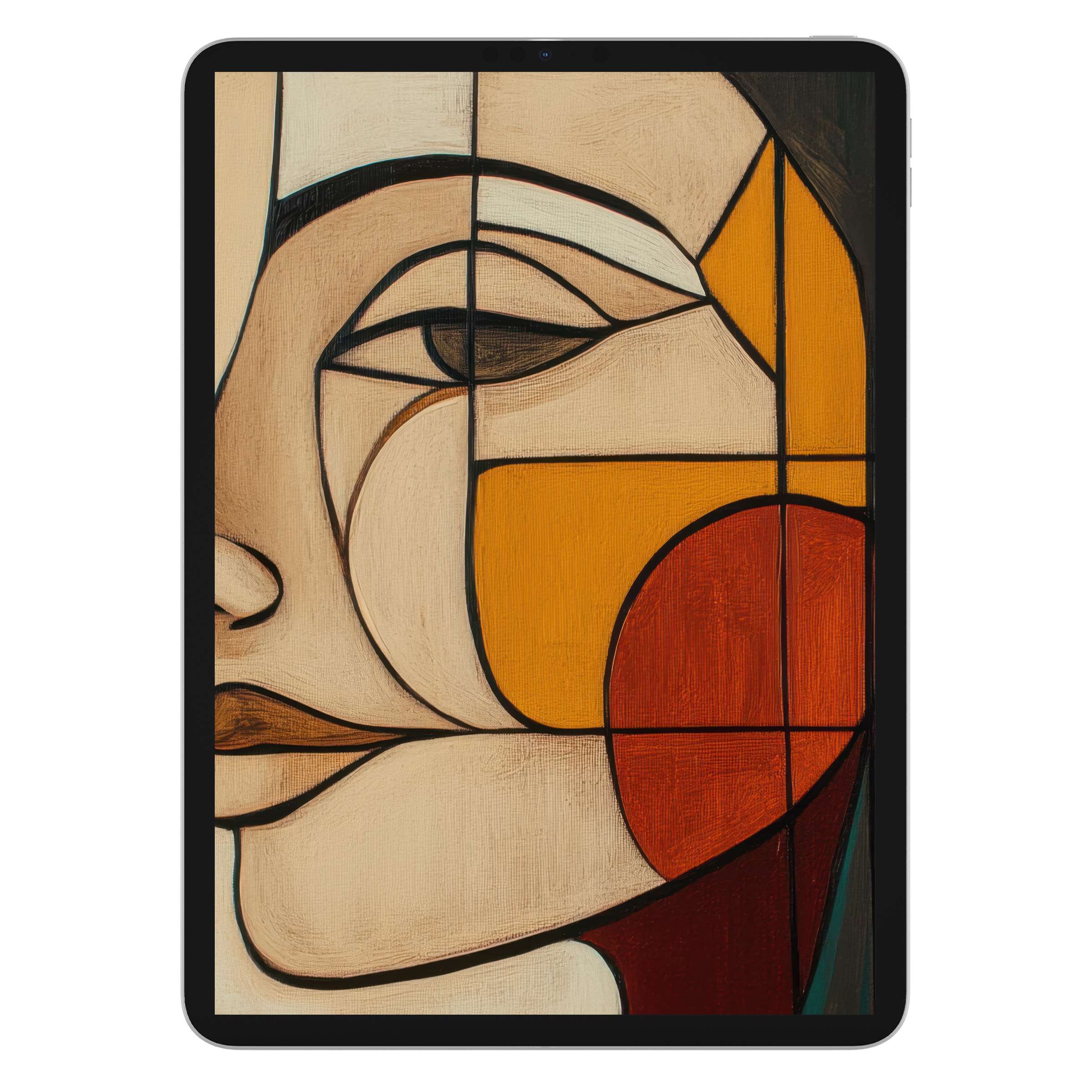 Warm abstract lines and geometric earthy tones create a minimalist iPad wallpaper, ideal digital download for calming tablet background