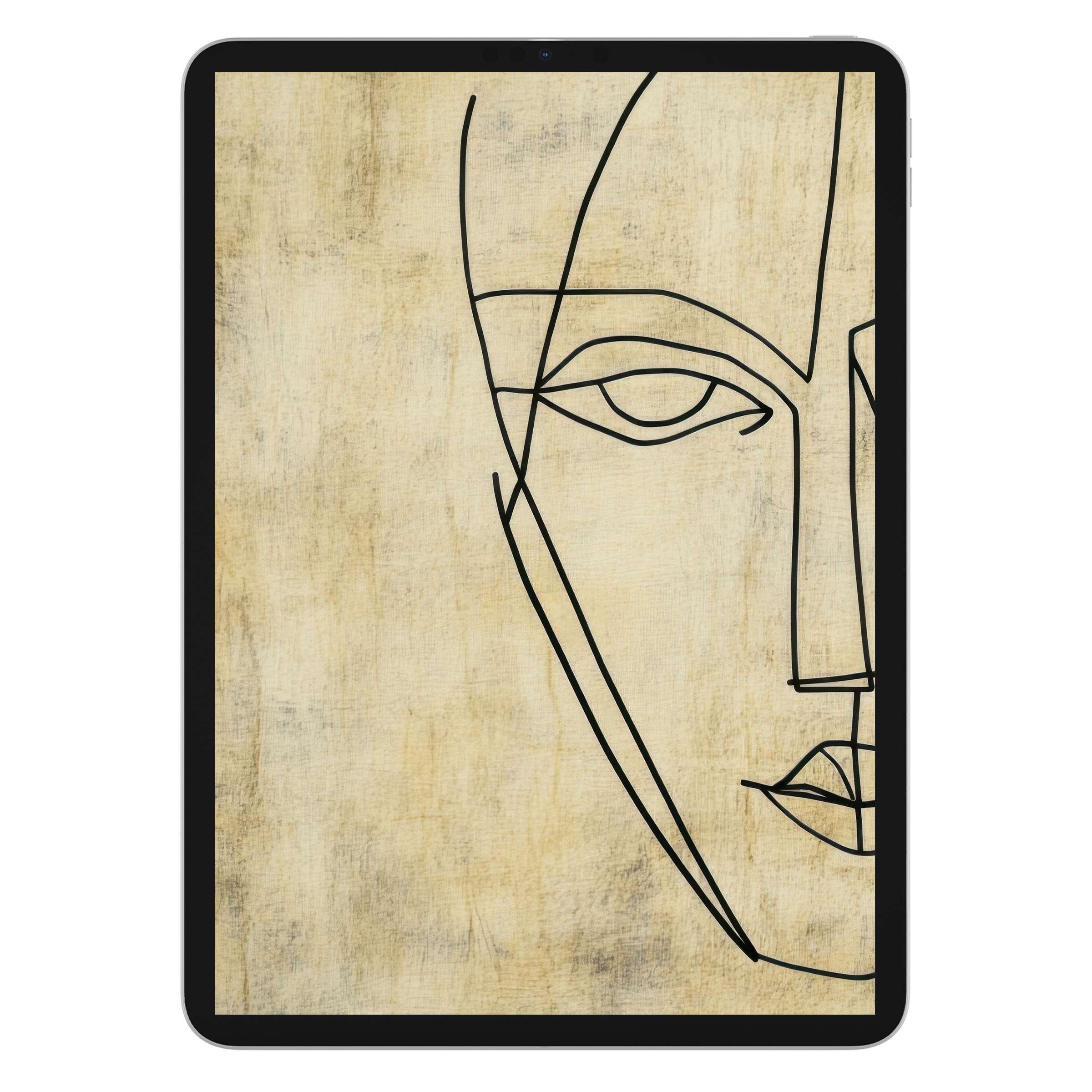 Minimalist iPad wallpaper features elegant line art on a textured beige background for a calm aesthetic digital download tablet use