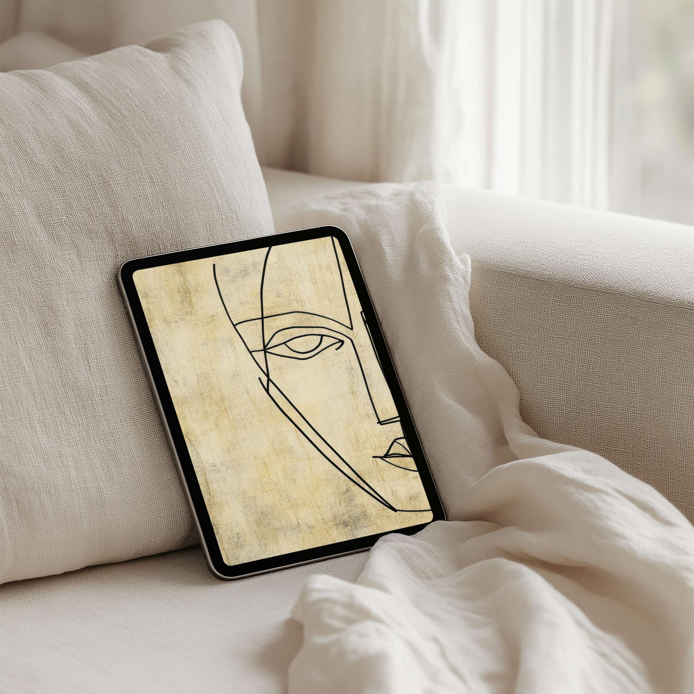 Elegant abstract line art on a neutral backdrop creates a serene iPad background perfect for any tablet instant download
