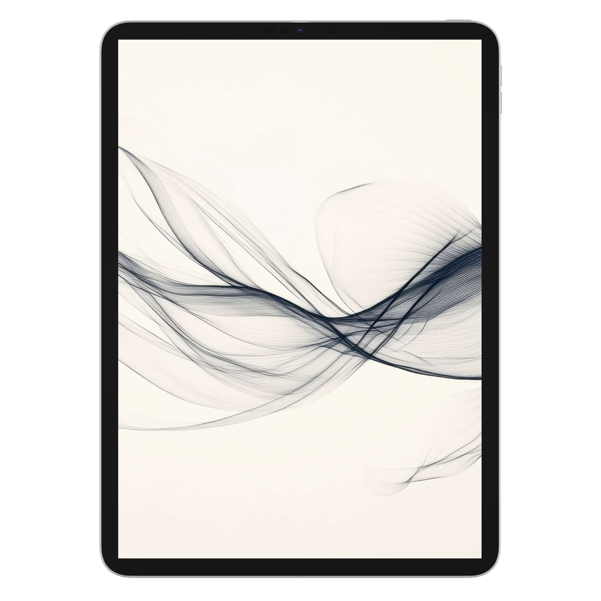 Minimalist iPad wallpaper featuring elegant, soft black swirls on a cream background, ideal for tablet use as digital download art