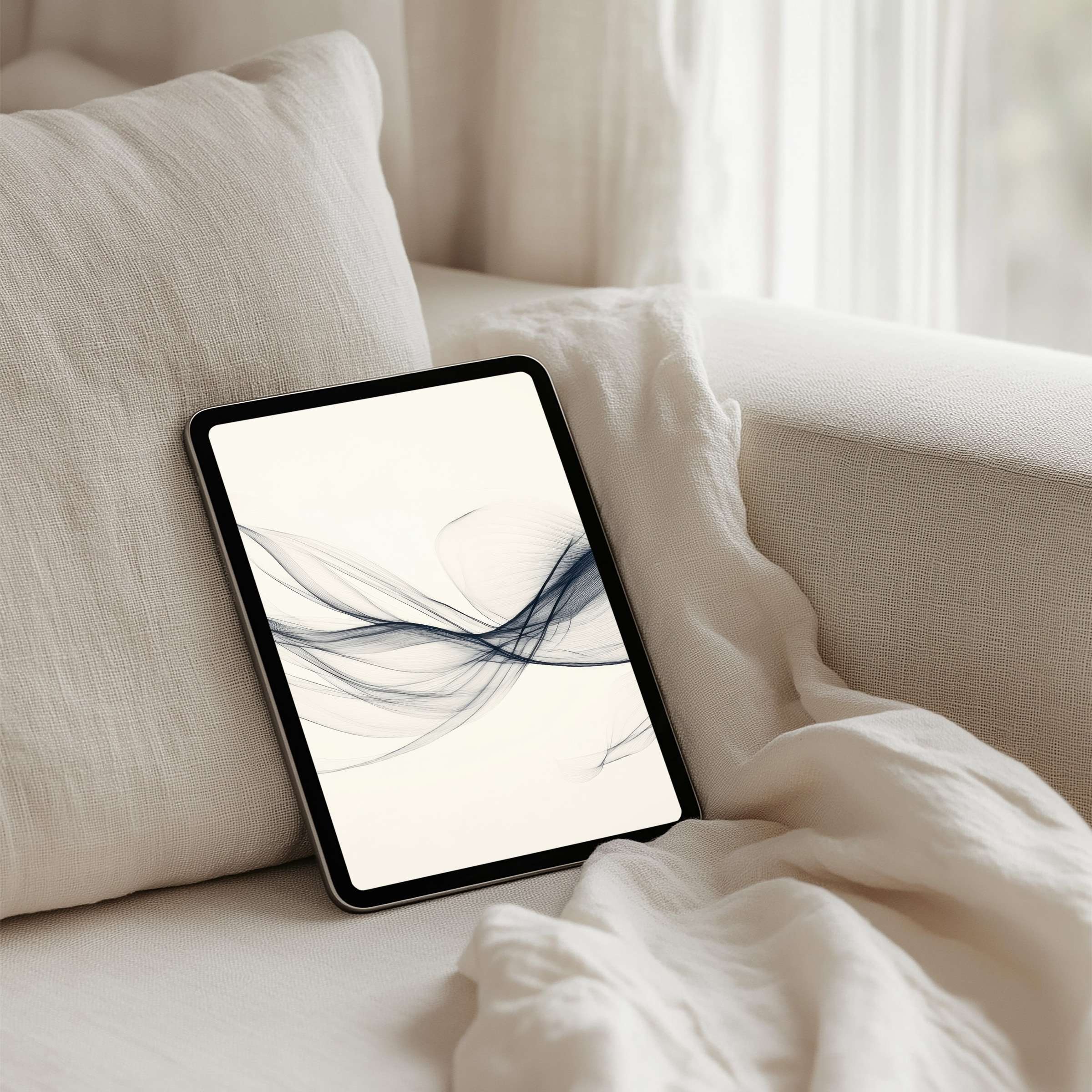 Elegant abstract waves adorn this iPad background offering instant download for any tablet inspiring calm and mindful elegance
