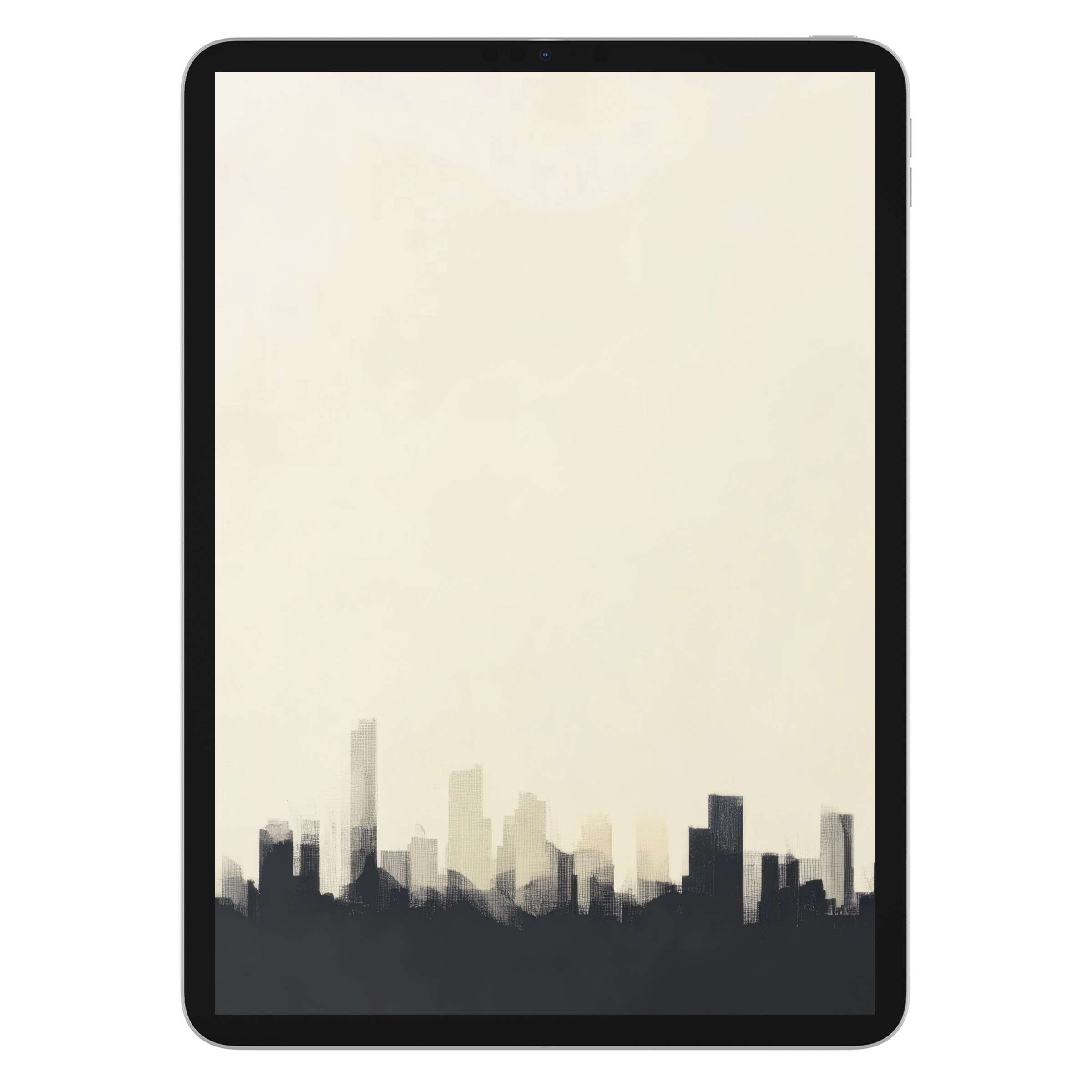Minimalist iPad wallpaper with elegant cityscape art, ideal as a calming digital download for tablet background design enthusiasts