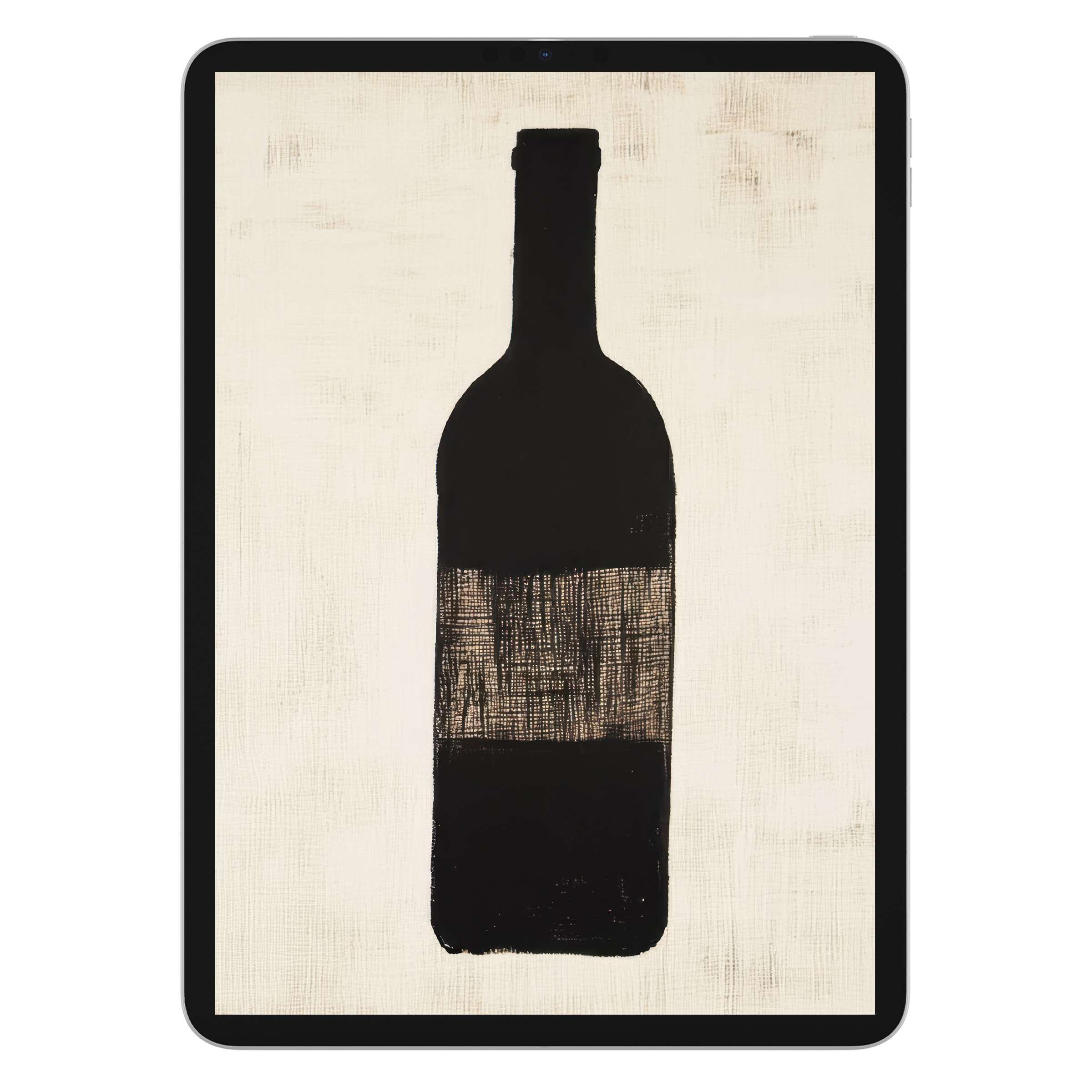 Elegant digital download imbues minimalist iPad wallpaper with tranquility featuring a textured black bottle, perfect tablet background