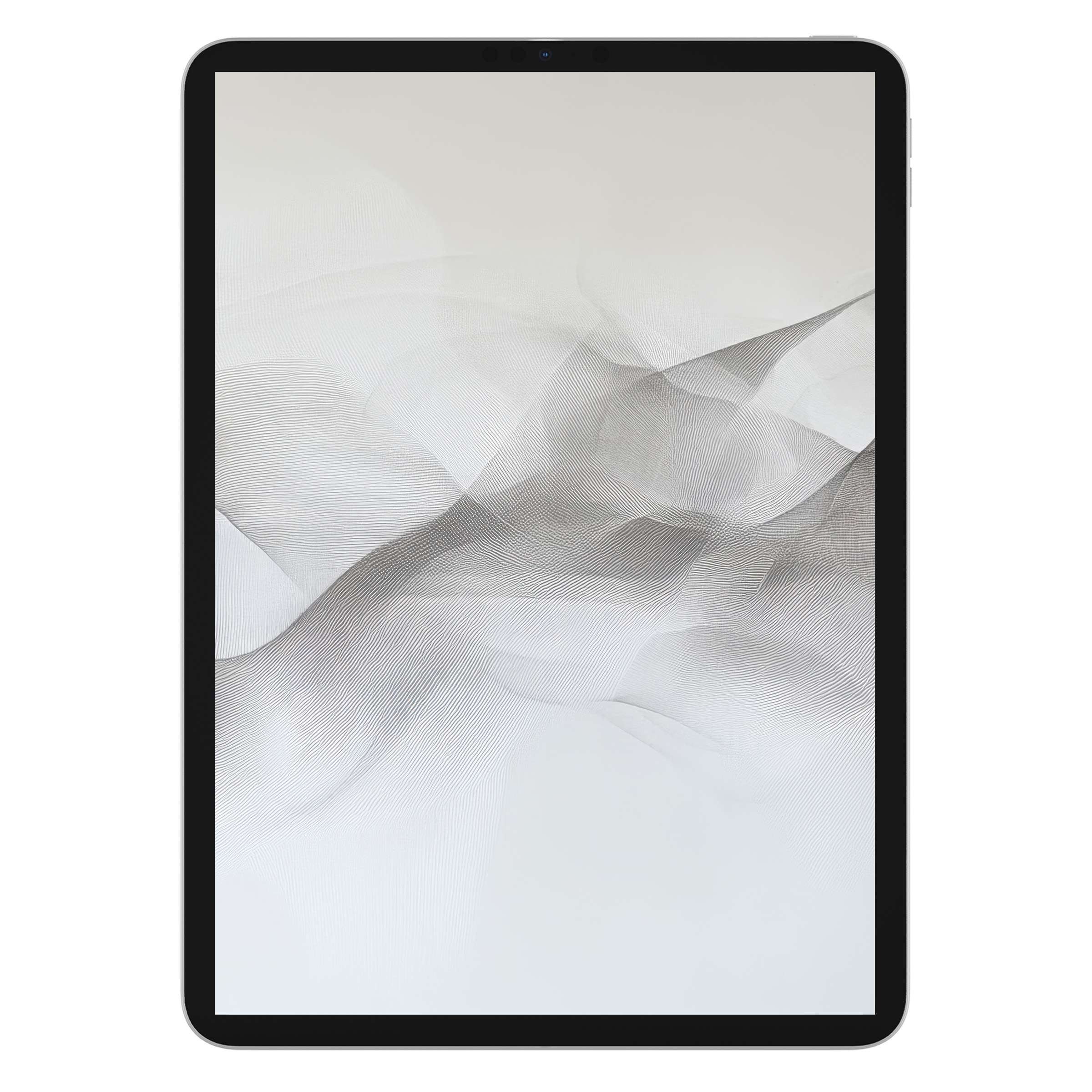 Minimalist iPad wallpaper featuring elegant white and gray waves creating a serene digital download background for tablets