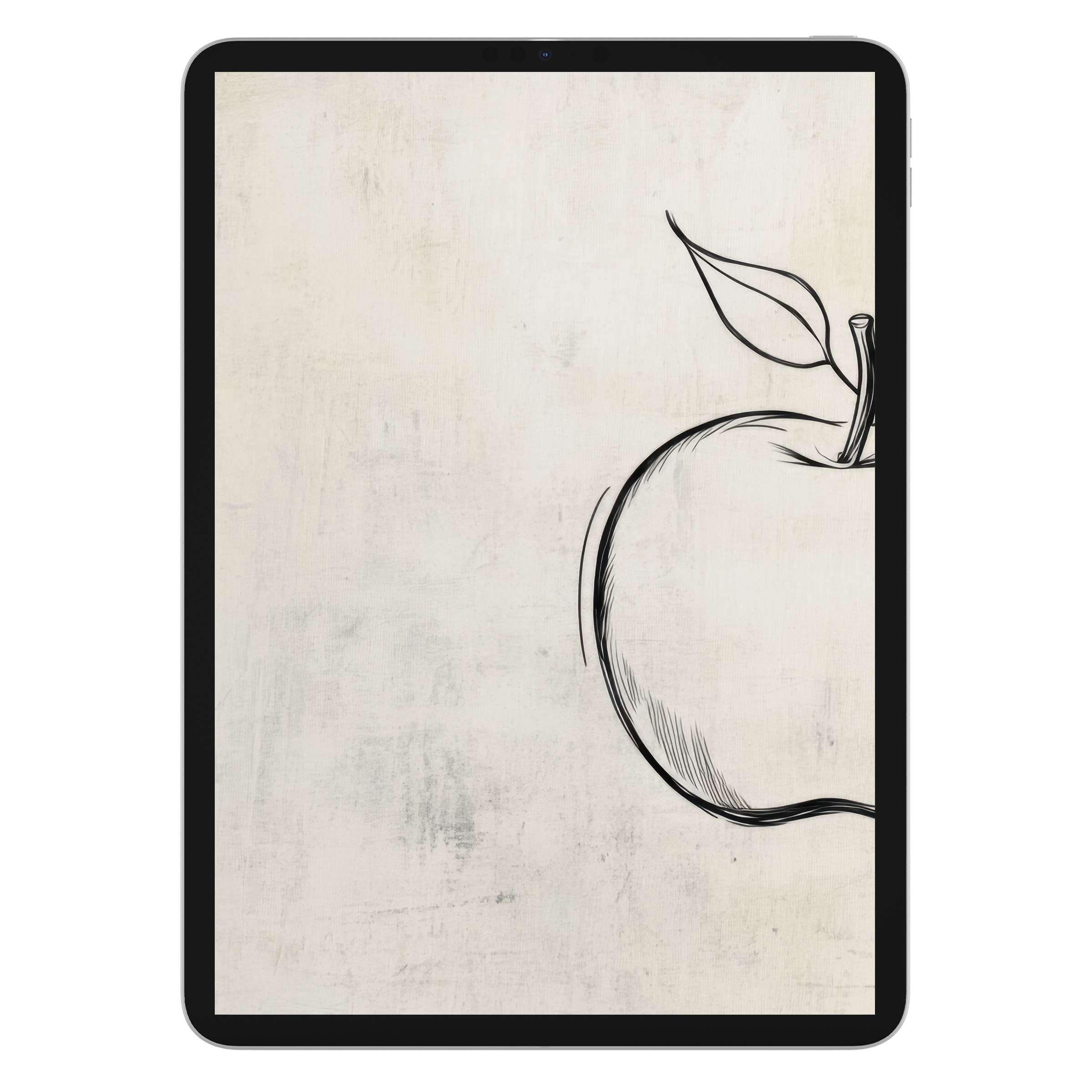Minimalist iPad wallpaper with a sketch of an apple on textured, beige background for tablets offers digital download serenity