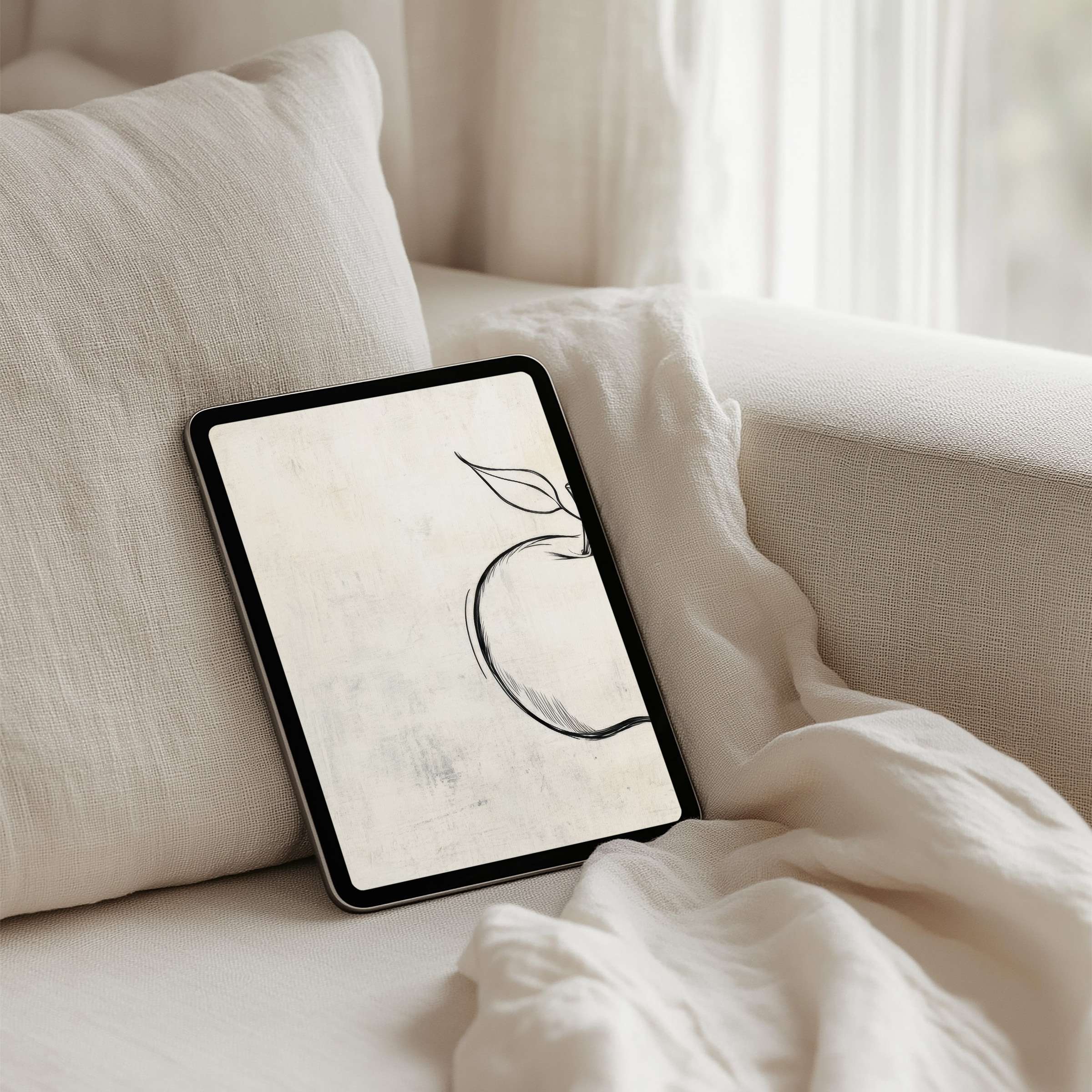 Elegant iPad background showcasing minimalistic art in serene neutral tones for instant download suitable for any tablet user
