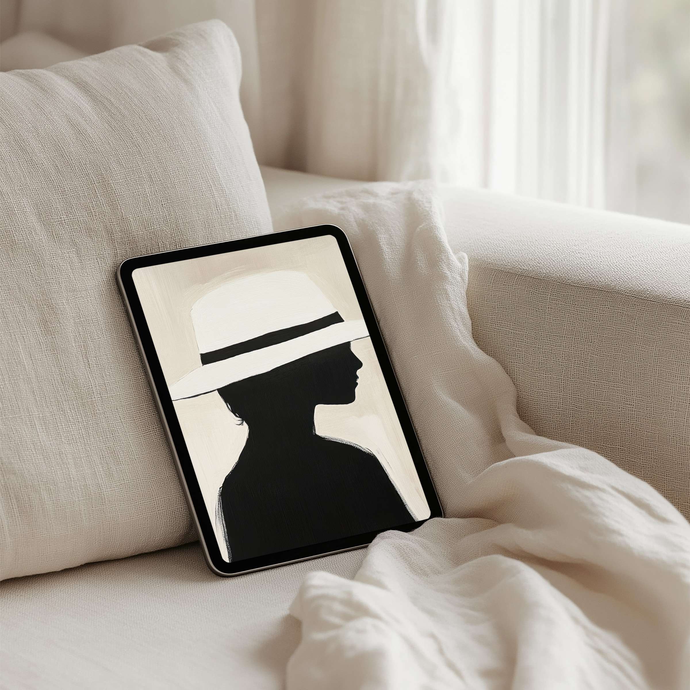 Elegant iPad background featuring minimalistic silhouette in calming tones perfect for instant download on any tablet device