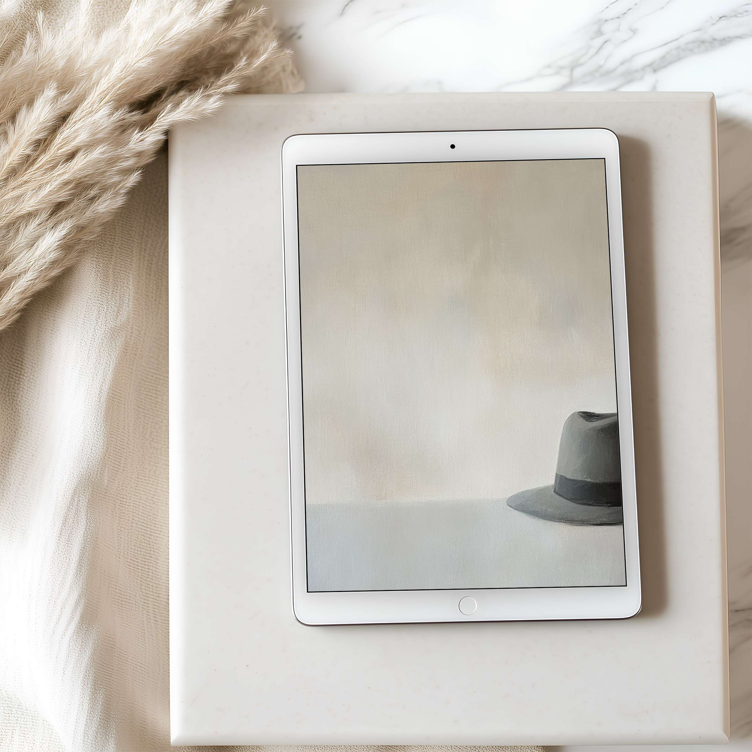 Elegant tablet wallpaper featuring soft neutral tones and a minimalist hat motif in high resolution, perfect for iPad and Android tablets