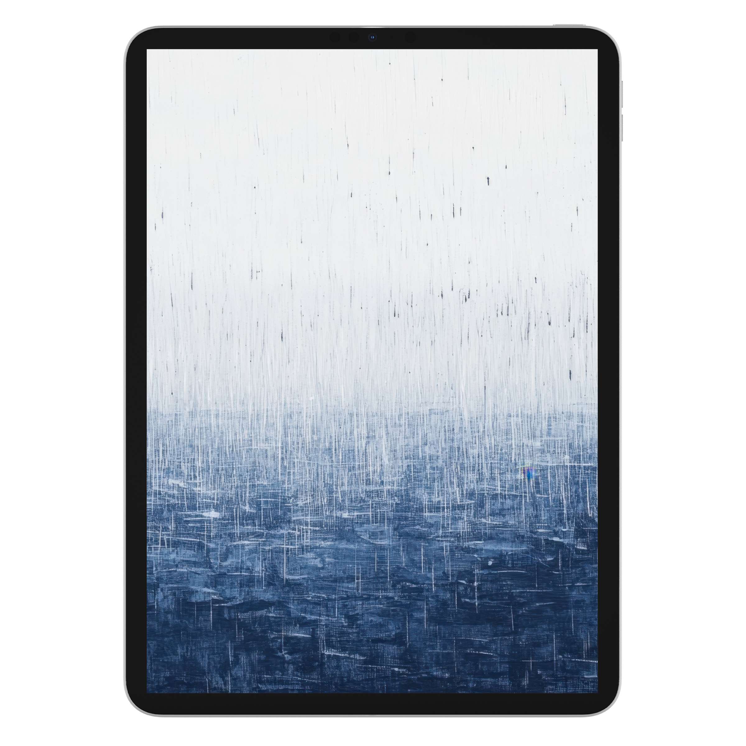Minimalist iPad wallpaper with a serene blue gradient and textured rain pattern, perfect digital download for any tablet background