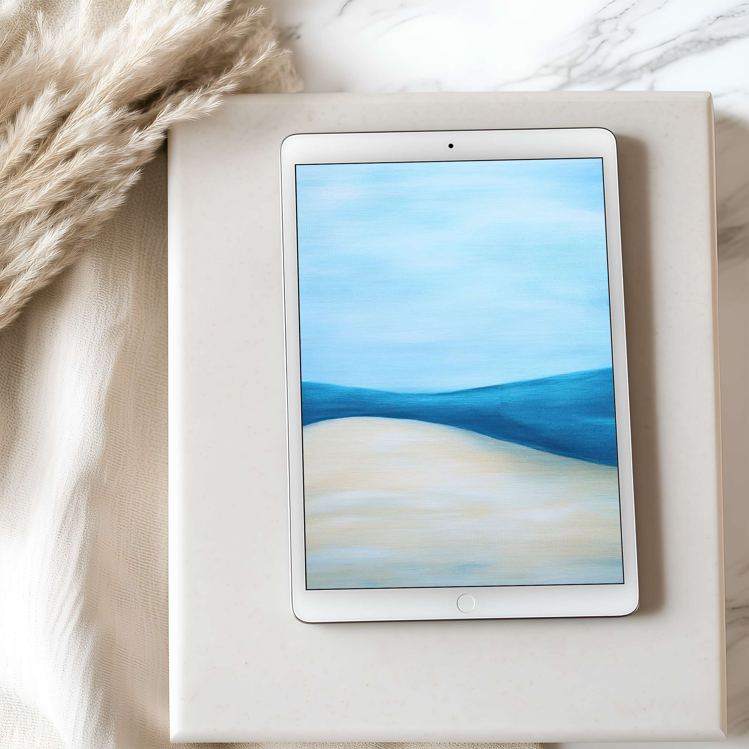 Tranquil blue abstract tablet wallpaper for iPad, perfect for high-resolution, sustainable, calming digital downloads in elegant spaces
