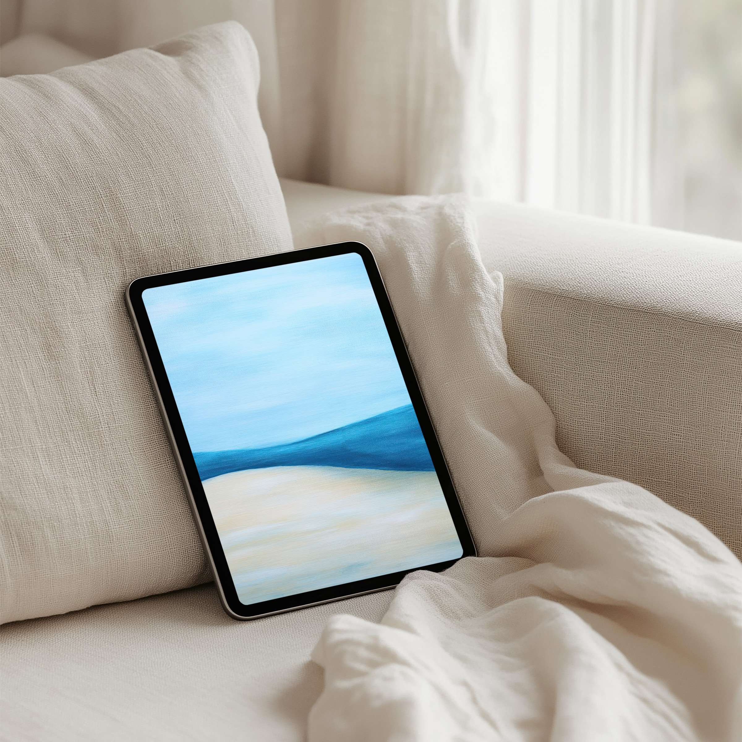 Serene blue and beige abstract iPad background exudes calm elegance for design-savvy tablet users seeking instant download inspiration