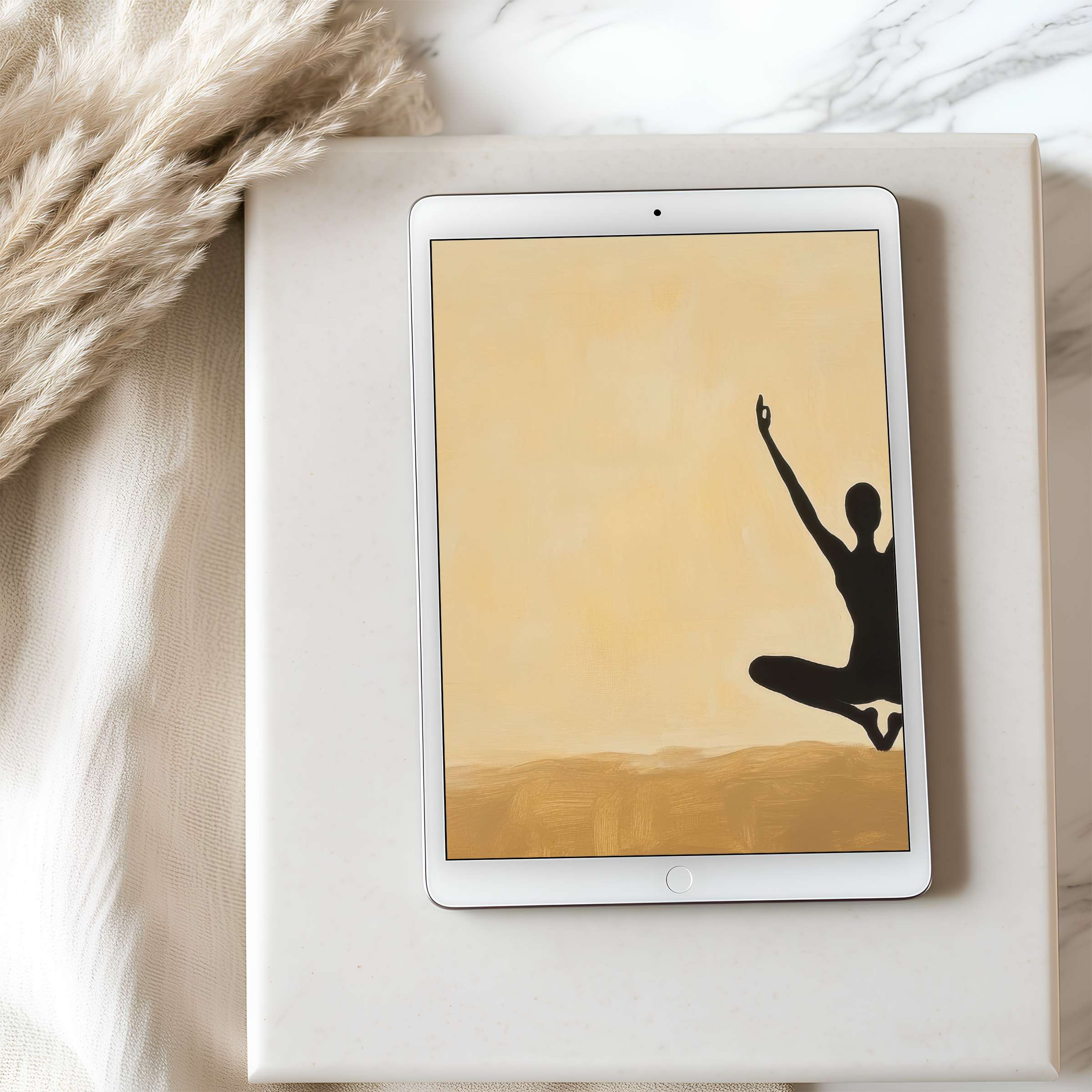 Elegant silhouette art against a warm beige backdrop creates a serene tablet wallpaper perfect for iPad digital downloads