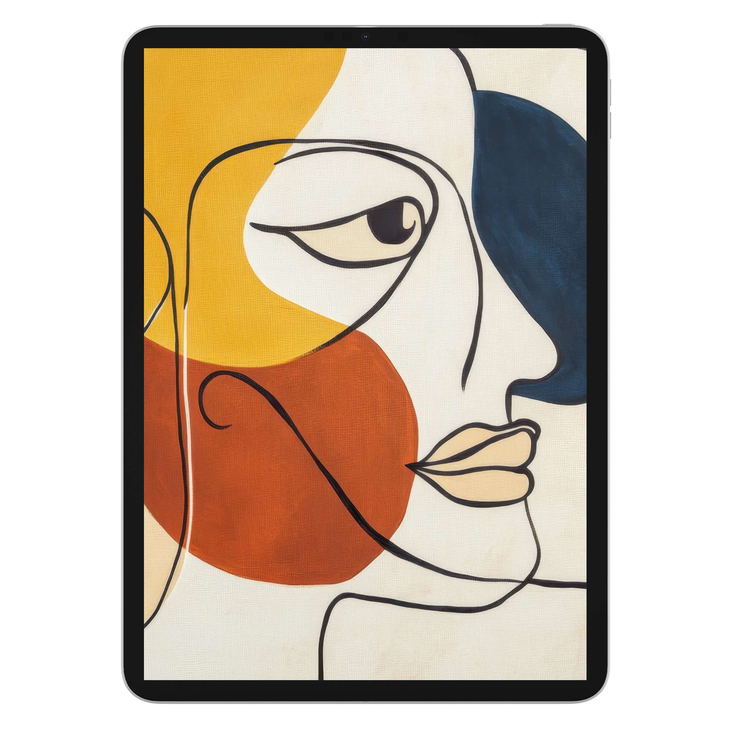 Contemporary minimalist iPad wallpaper with abstract face in warm earthy tones, perfect digital download for elegant tablet background artistry