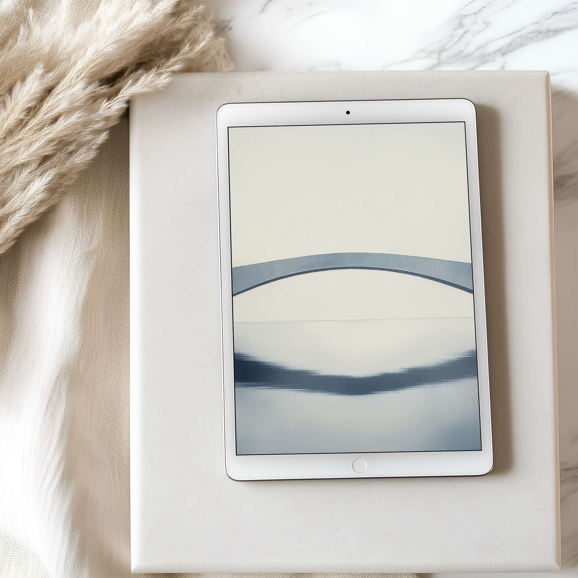 Elegant arch-themed tablet wallpaper in soothing blue tones perfect for iPad or Android tablets high resolution and calming aesthetic