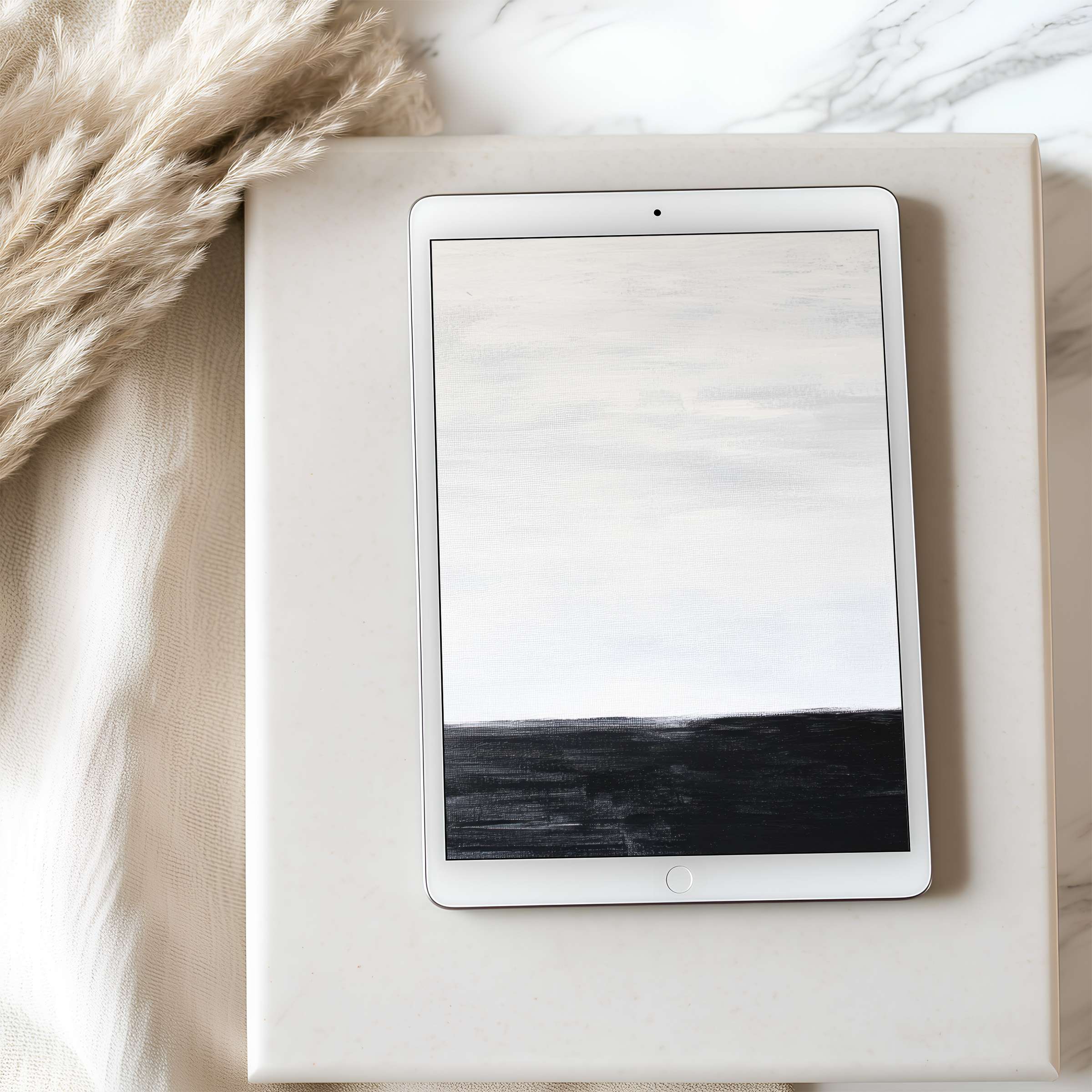 Elegant black and white abstract tablet wallpaper adds serene sophistication suitable for iPad and Android tablets, digital download