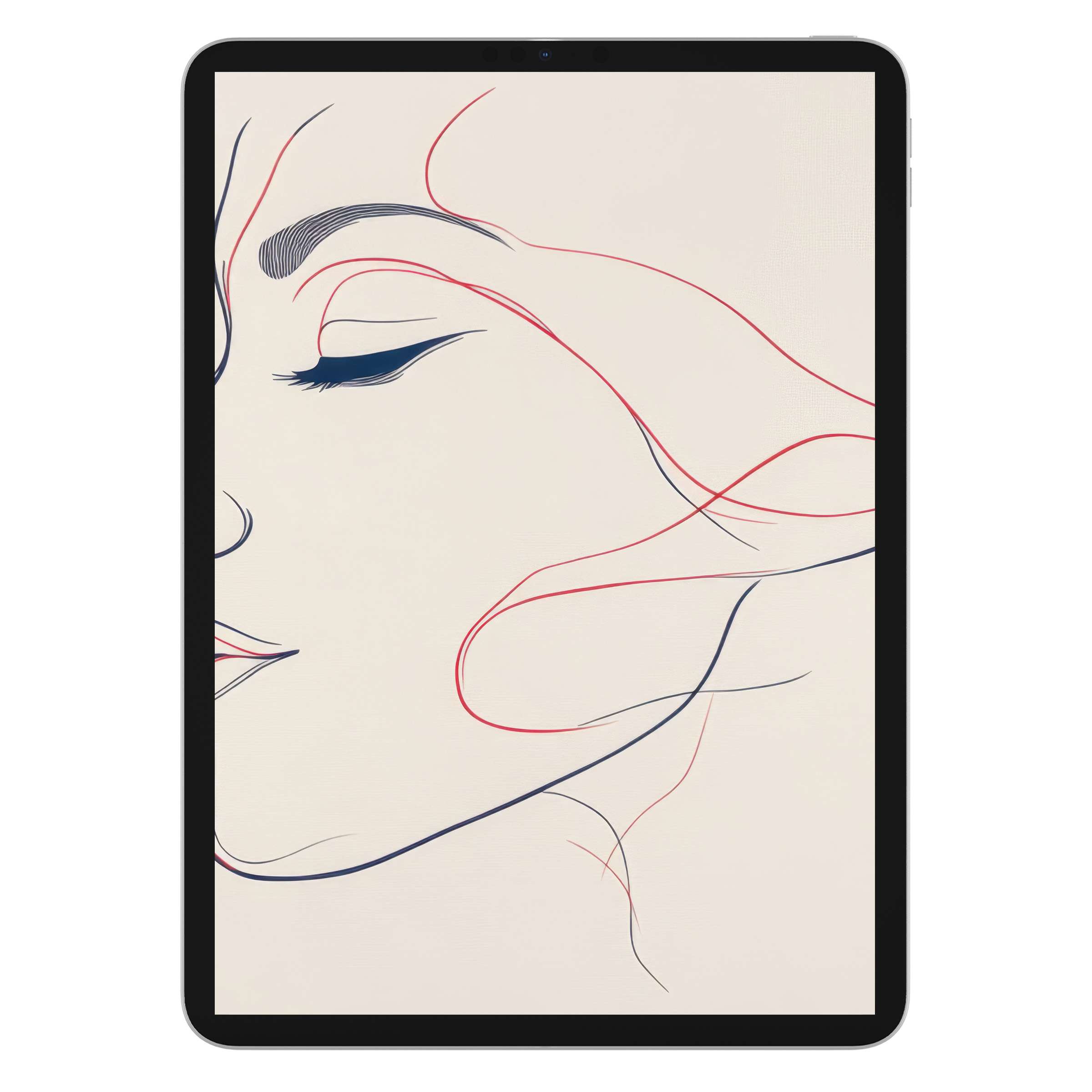 Minimalist iPad wallpaper with elegant line art of a serene face offers a sustainable digital download for your tablet background
