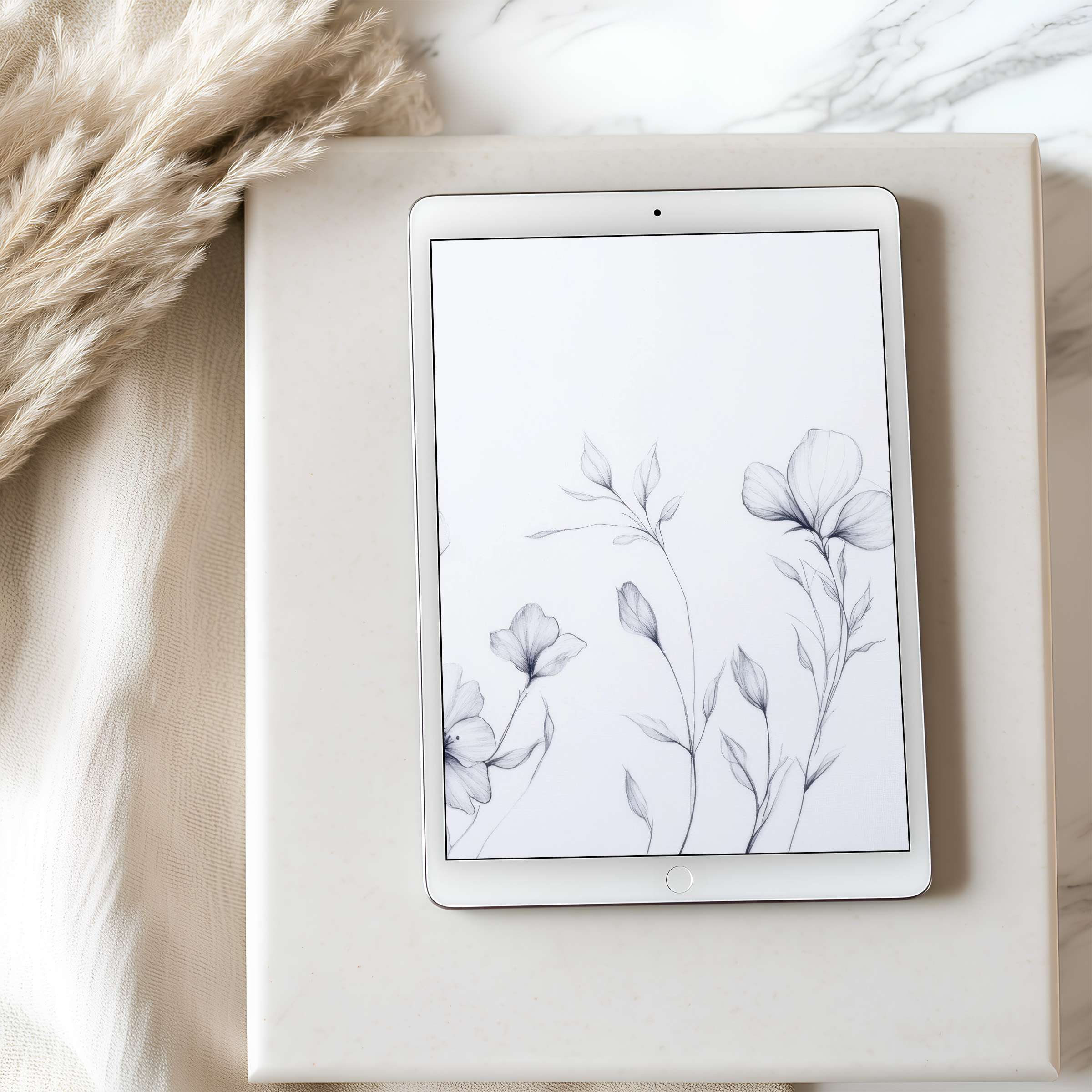 Elegant floral tablet wallpaper in high resolution, perfect for iPad and Android Digitally curated, inspires calm in any space