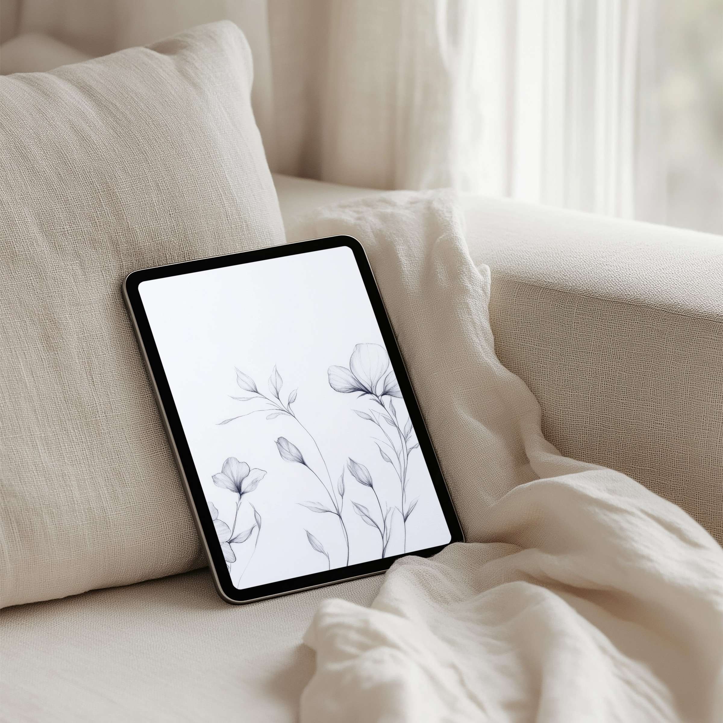 Elegant floral iPad background in minimalist style, ideal for tablets, enhances calm and mindfulness with instant download available