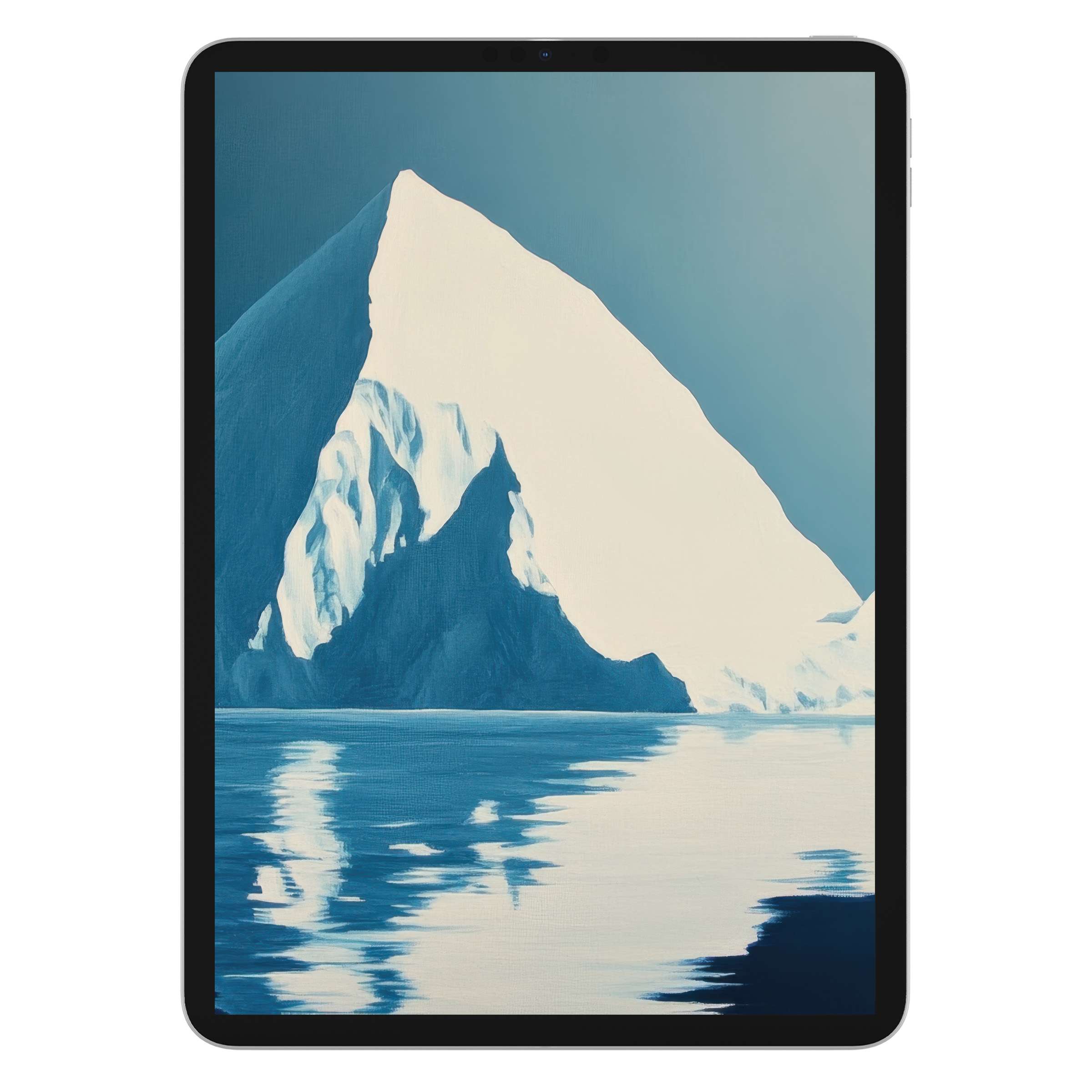 Serene minimalist iPad wallpaper: elegant iceberg art reflecting tranquility, perfect digital download for tablets and calming backgrounds