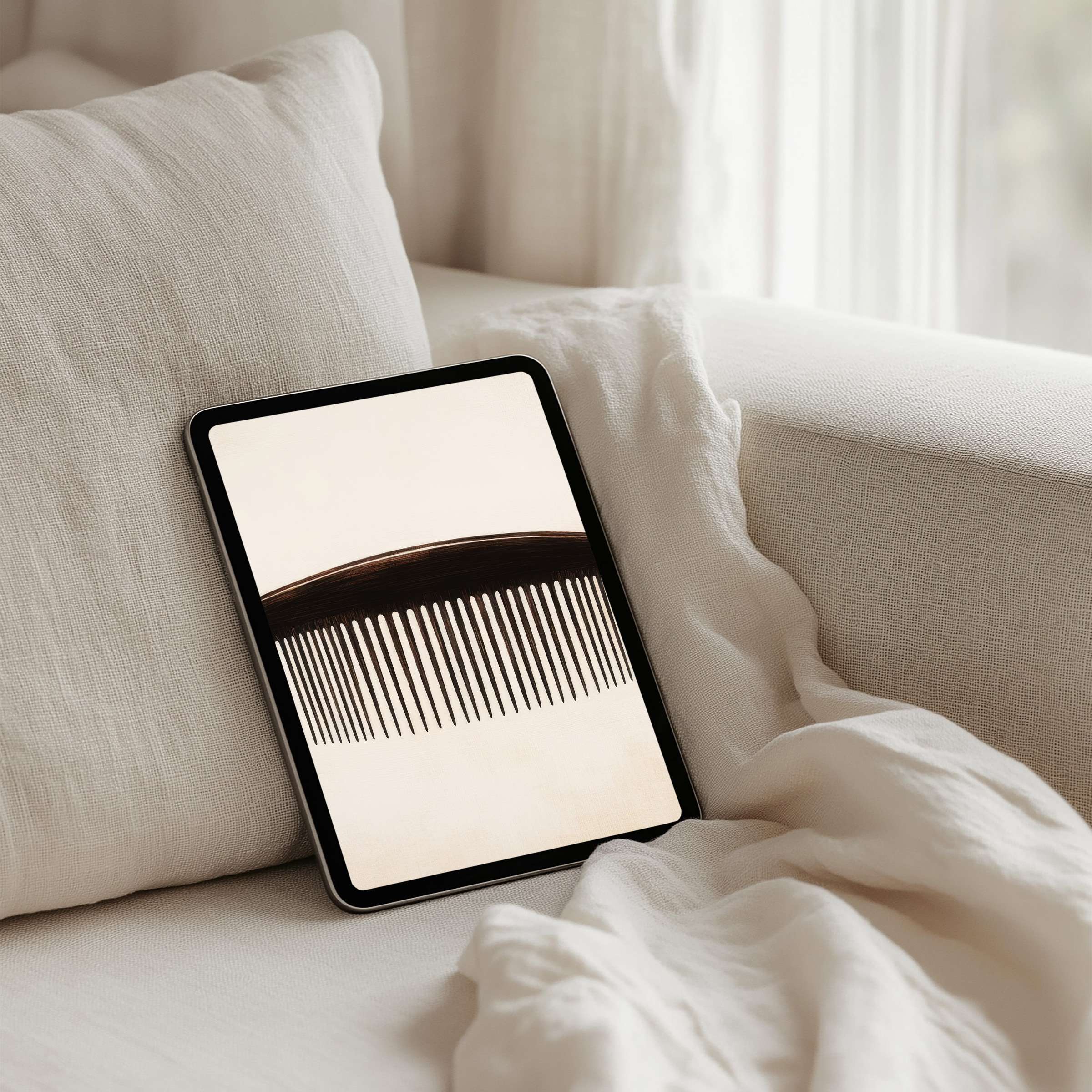 Elegant iPad background featuring minimalist comb art with soft tones for instant download on any tablet enhances calm and style