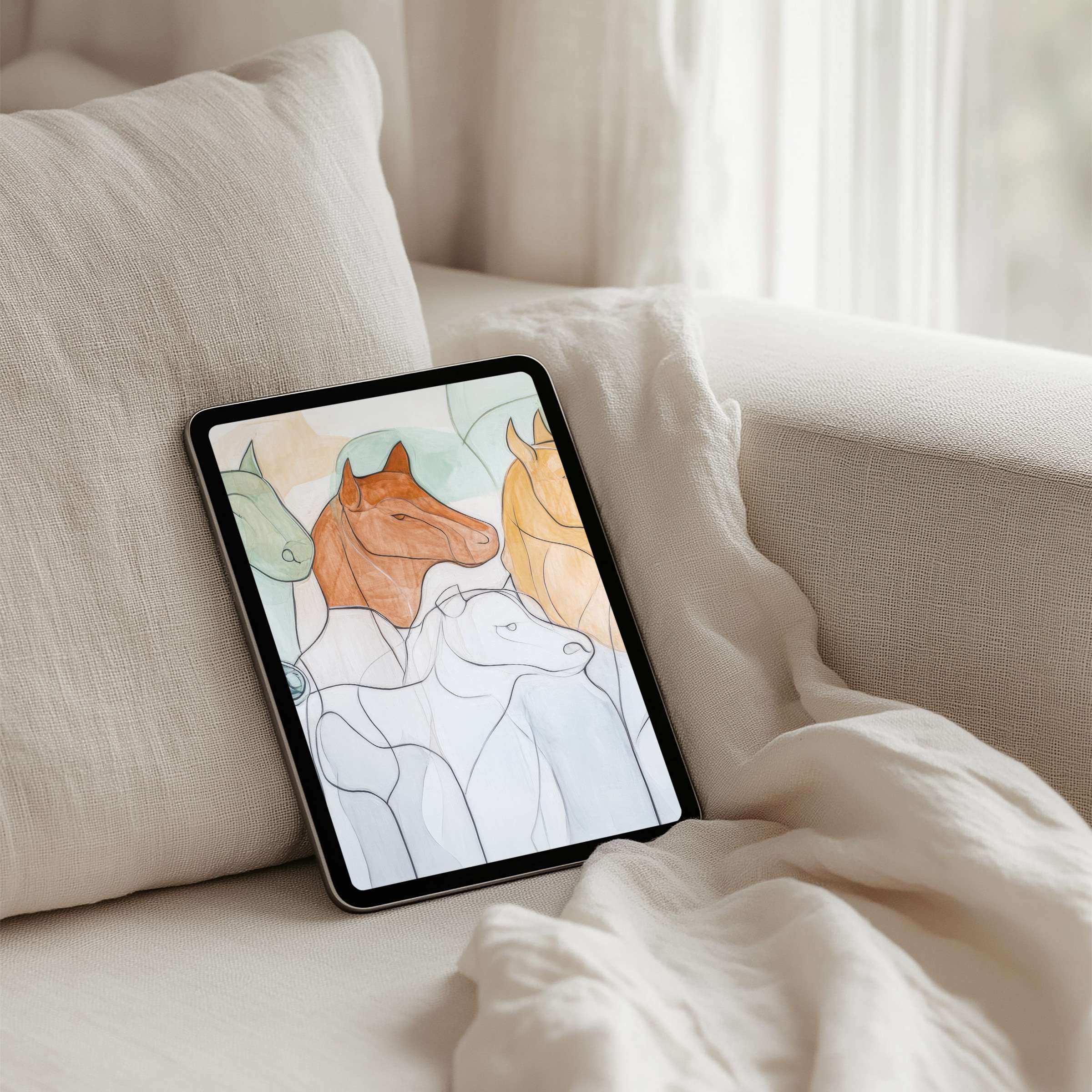 Elegant abstract horse design for iPad background adds calm sophistication to any tablet, offering instant download for mindful decor