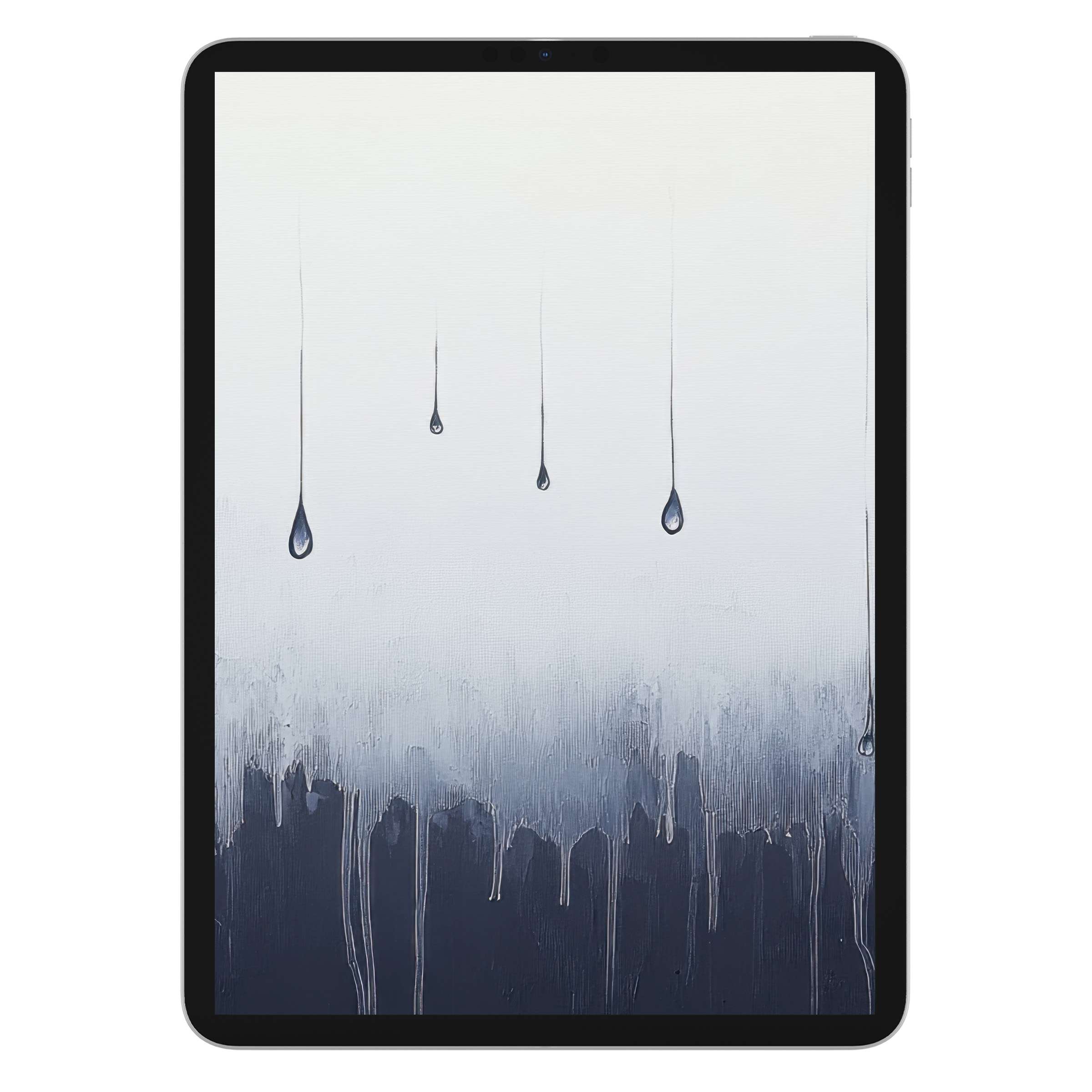 Minimalist iPad wallpaper with elegant blue-gray drips evokes calm in digital download suitable for tablet background use