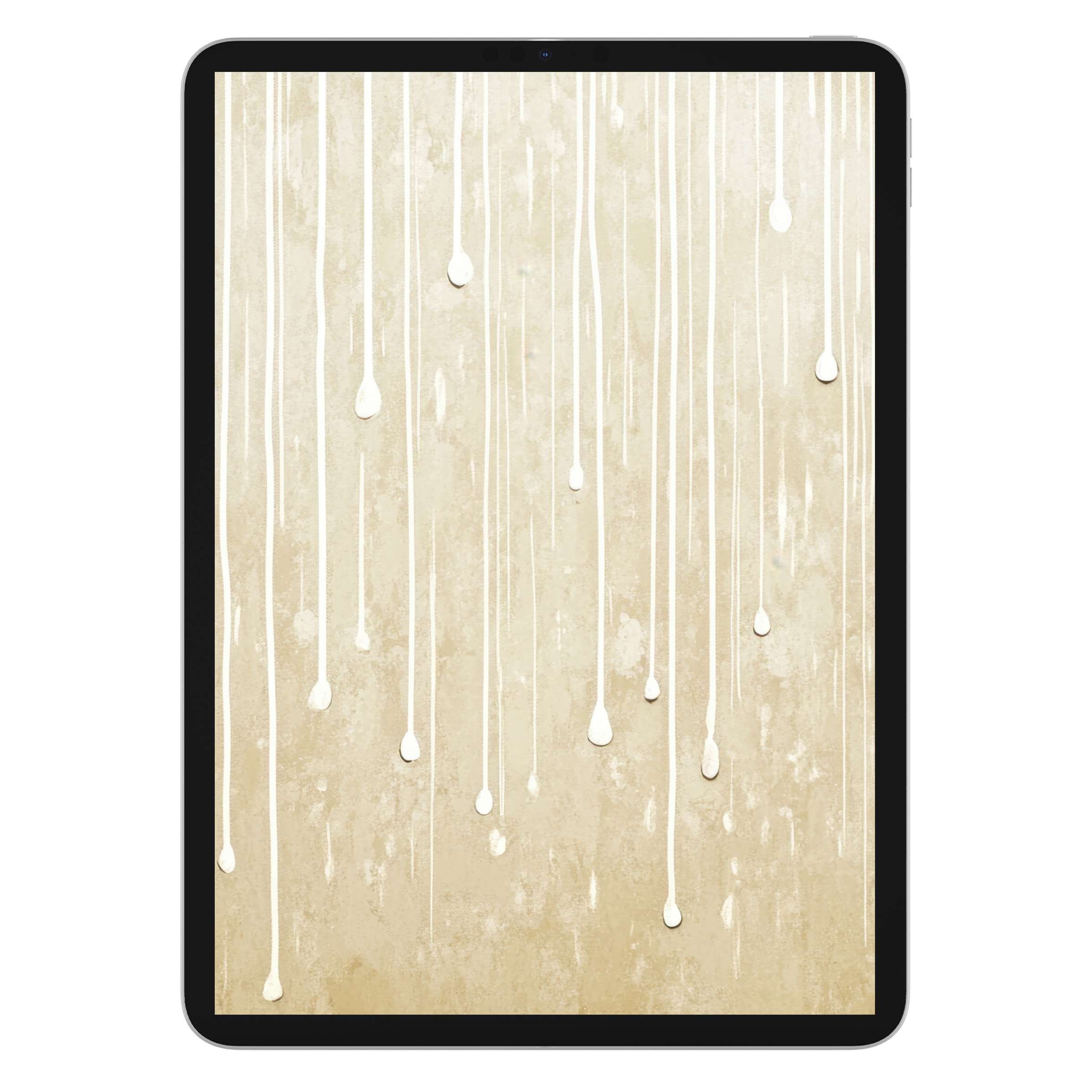Minimalist iPad wallpaper featuring white drips on a soft beige canvas, perfect digital download for tablet background elegance