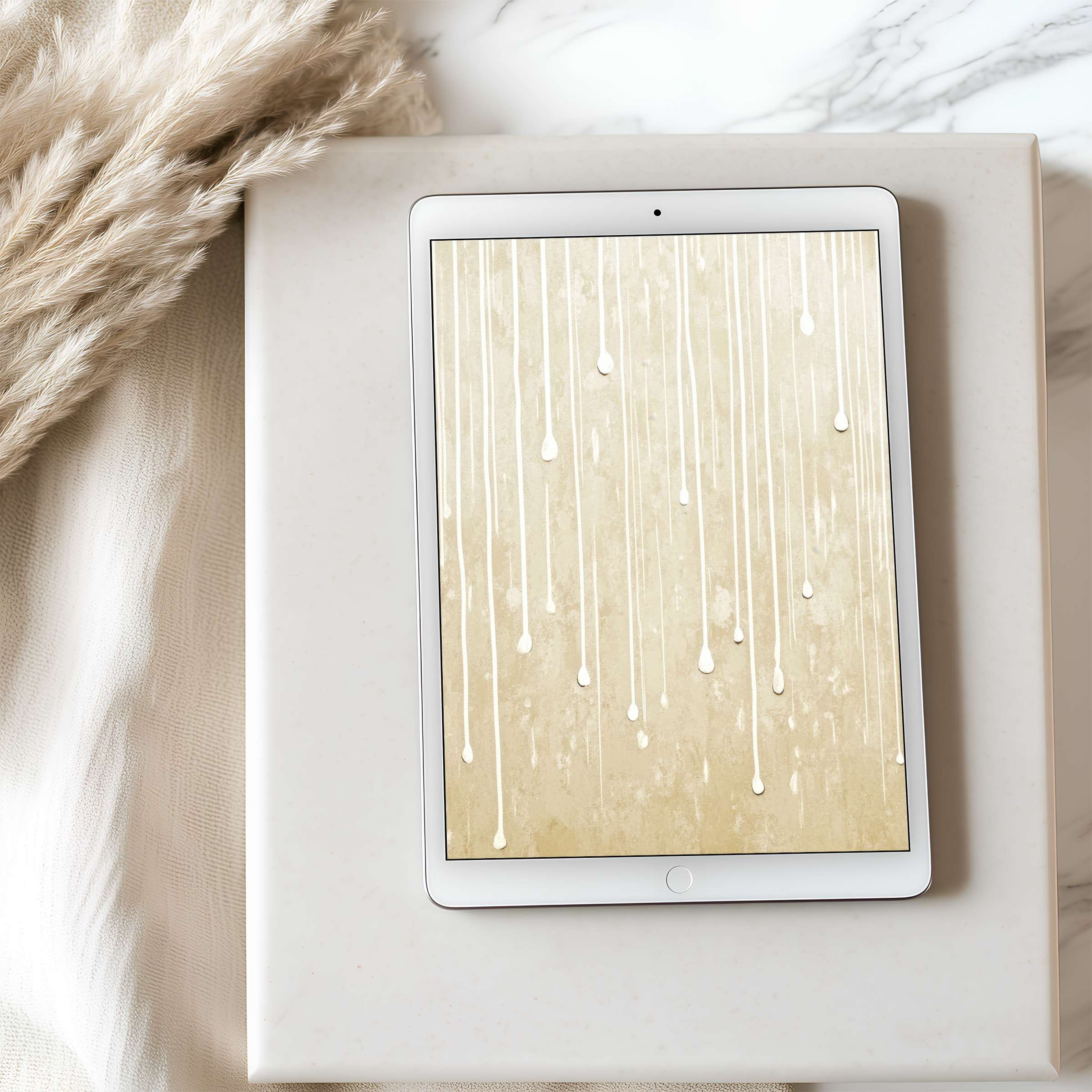 Elegant minimalist tablet wallpaper featuring creamy abstract drips perfect for iPad or Android tablets high resolution digital download