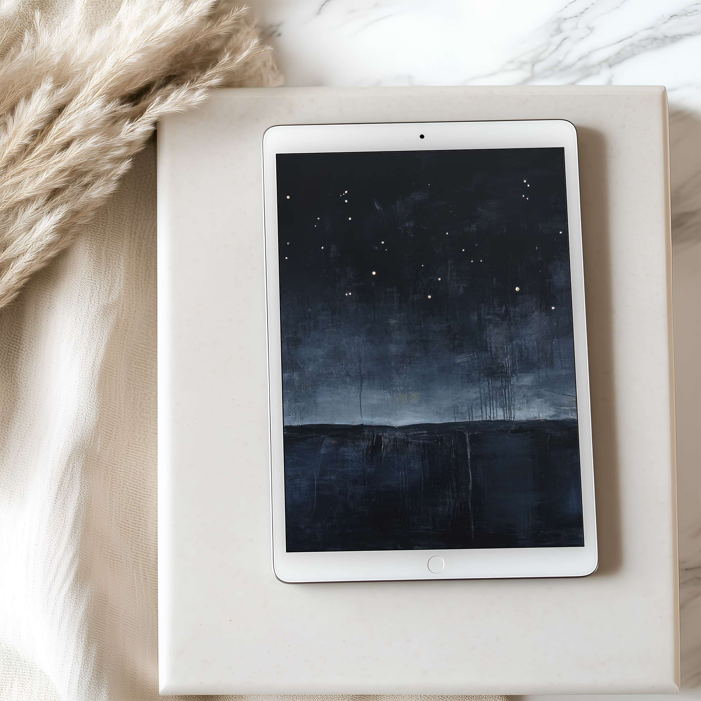 Elegant night sky tablet wallpaper featuring serene stars and deep blues perfect for iPad high resolution download and calming interiors