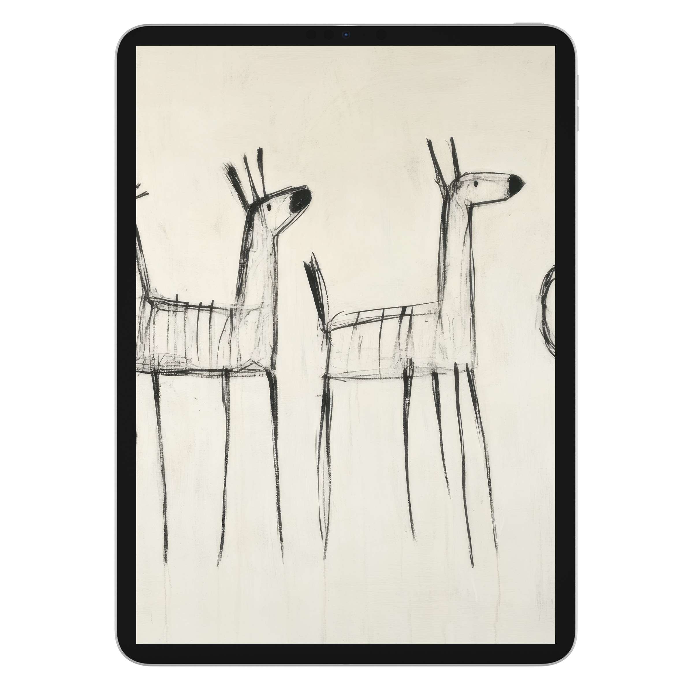 Minimalist iPad wallpaper with abstract deer sketch, a serene digital download for elegant tablet backgrounds including Android devices