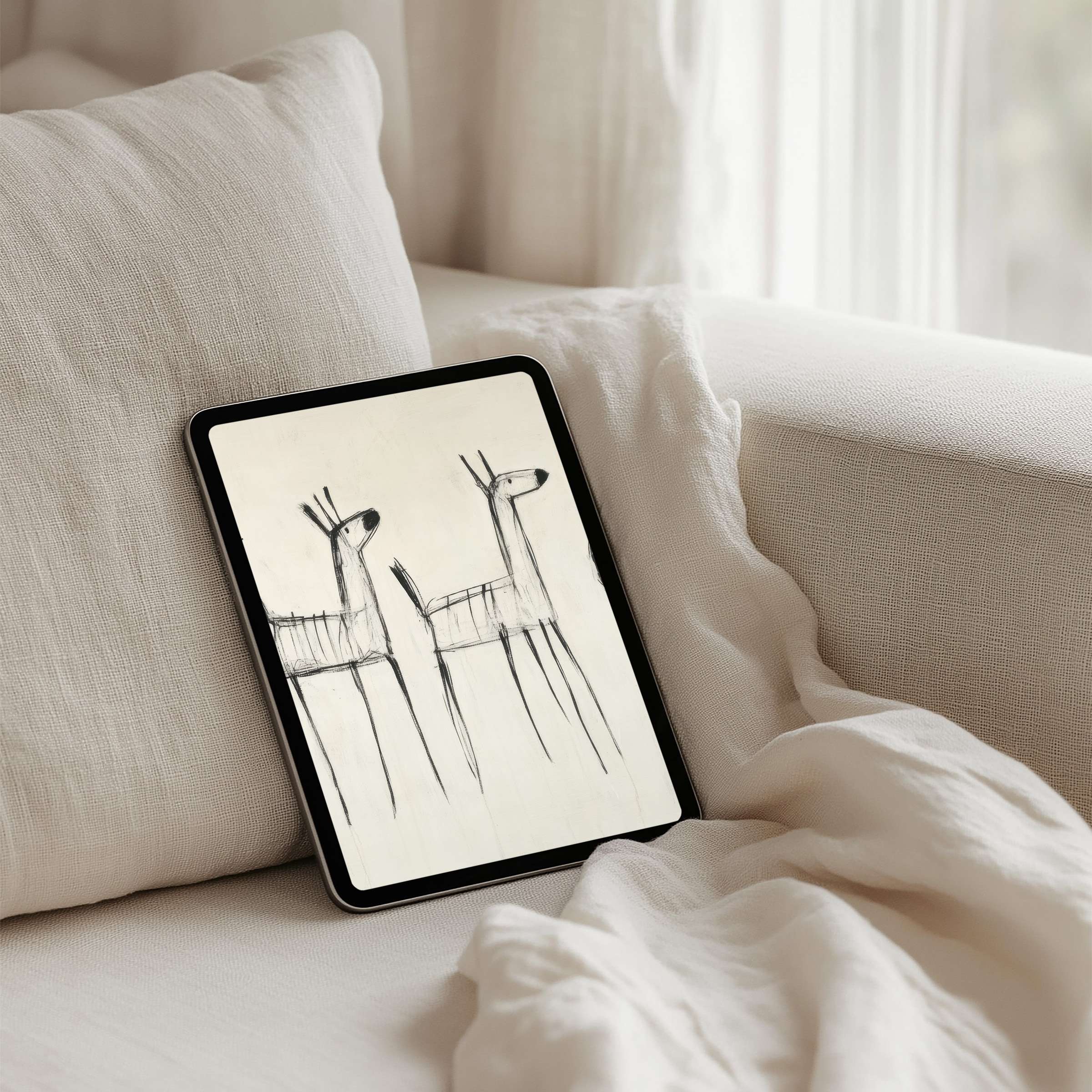 Elegant iPad background featuring minimalist sketch art offers instant download for a calming experience on any tablet device