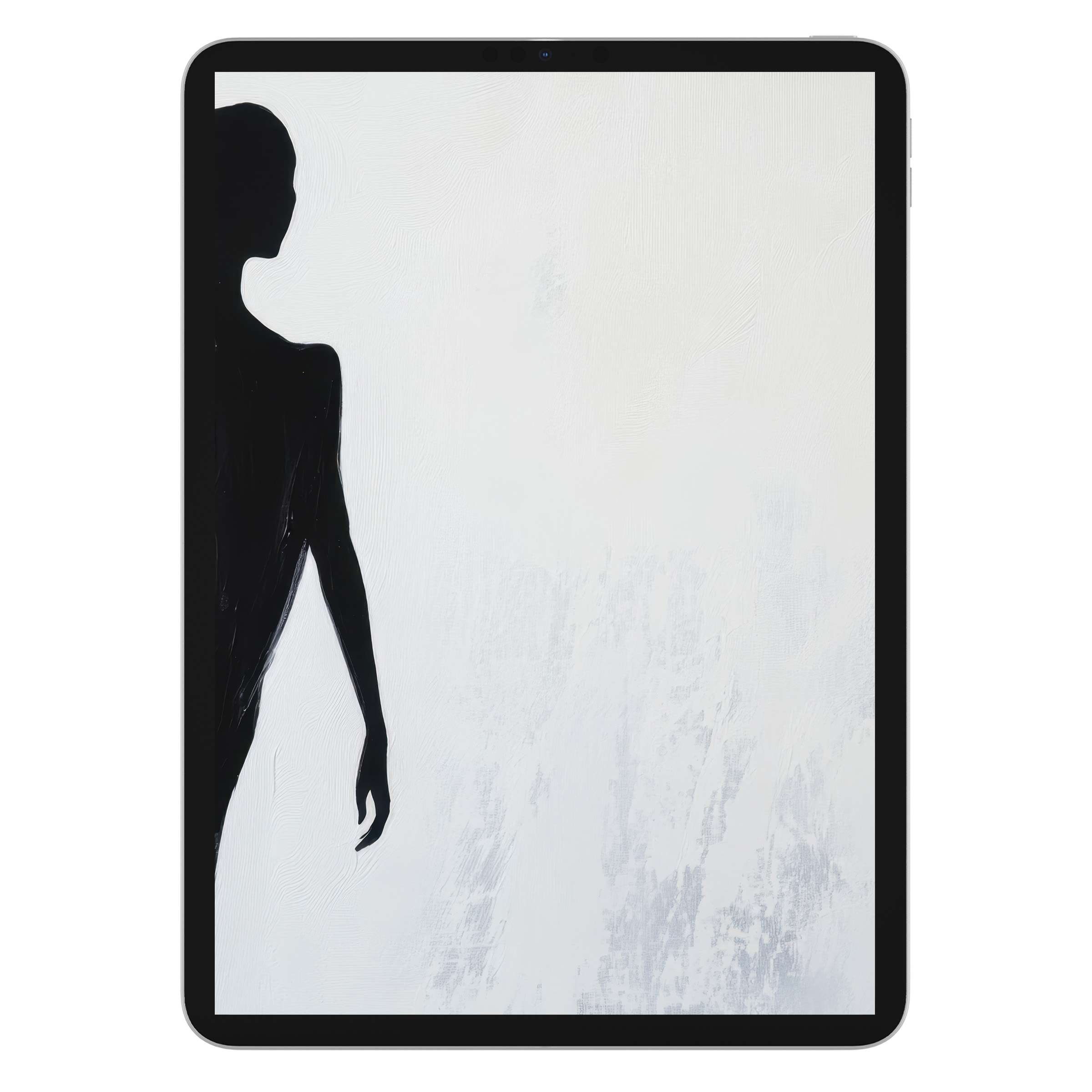 Elegant minimalist iPad wallpaper featuring a silhouette against a textured white background ideal for digital download on any tablet