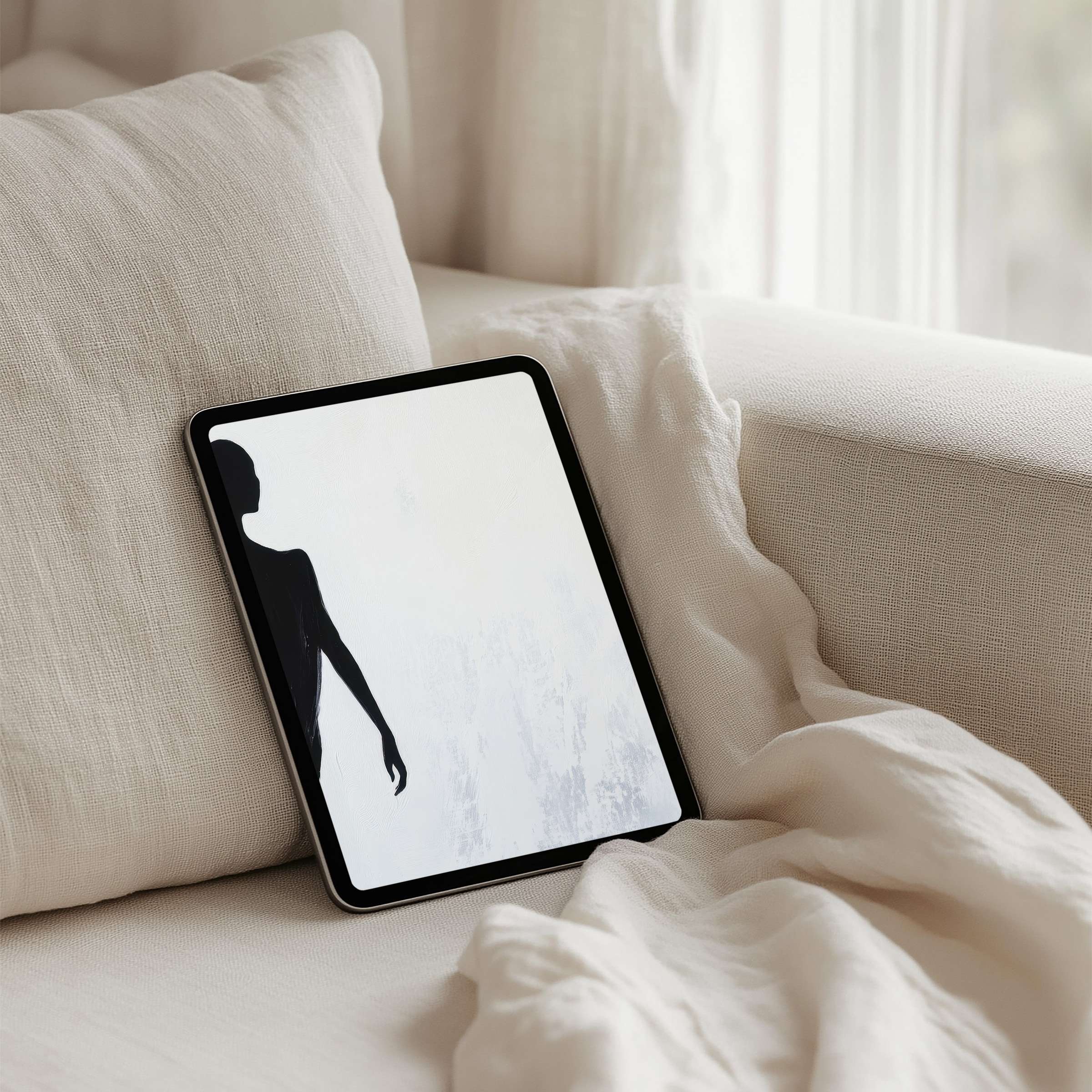 Elegant silhouette art on iPad background, ideal for instant download to enhance mindfulness on your tablet and inspire calm elegance
