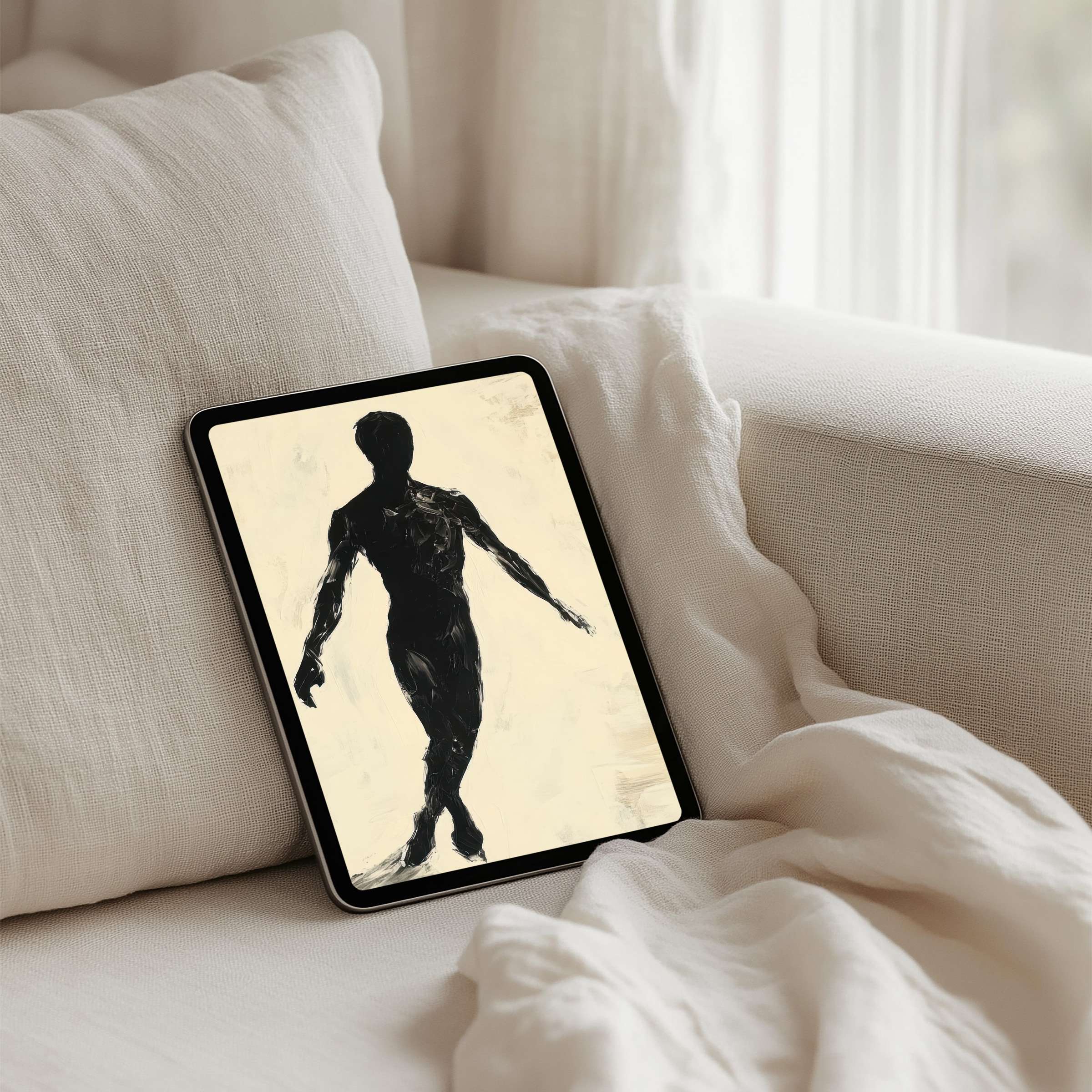Elegant iPad background art with silhouette painting offers instant download for tablet users seeking calm elegance and inspiration