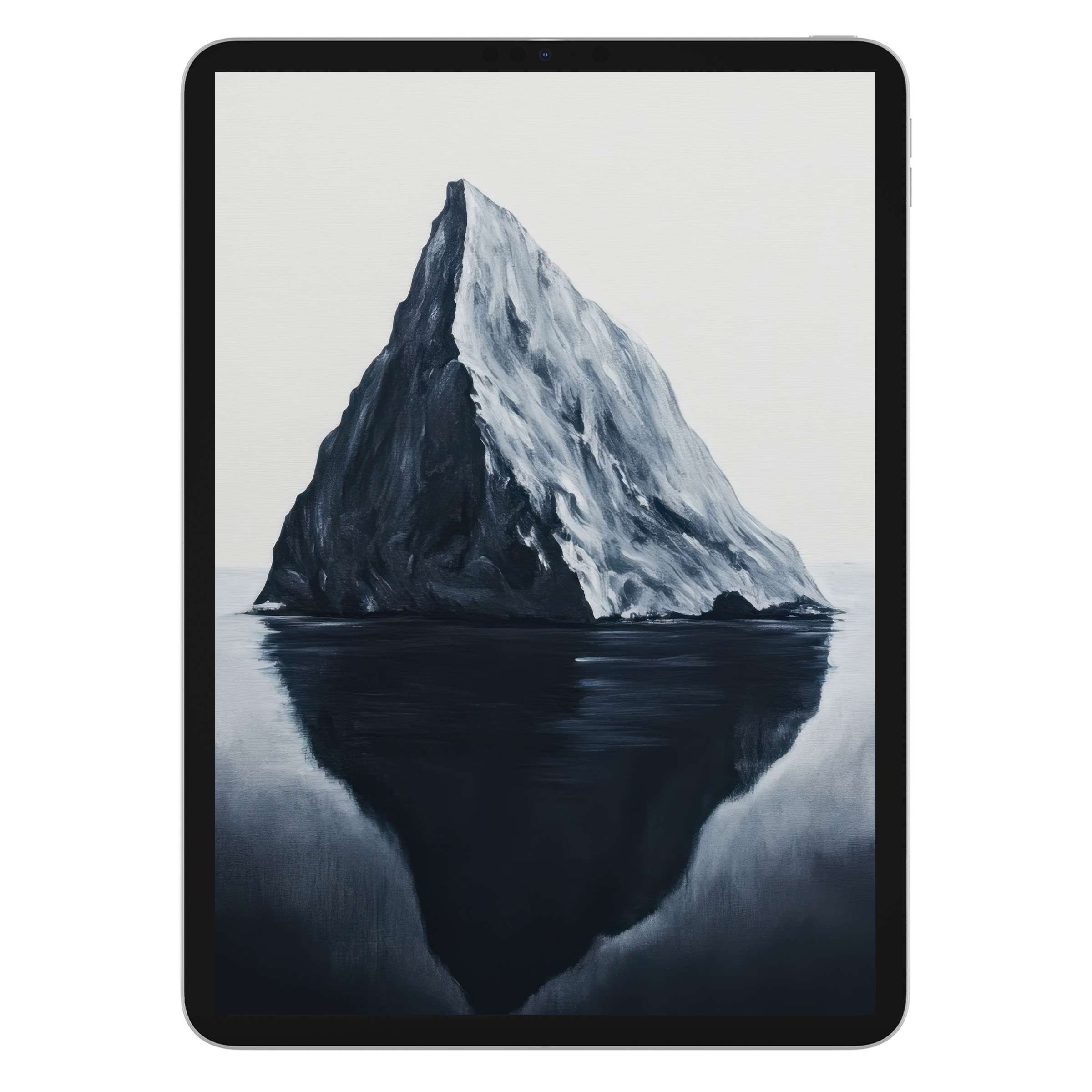 Minimalist iPad wallpaper showcasing a majestic monochrome iceberg elevates your tablet background; available as a digital download
