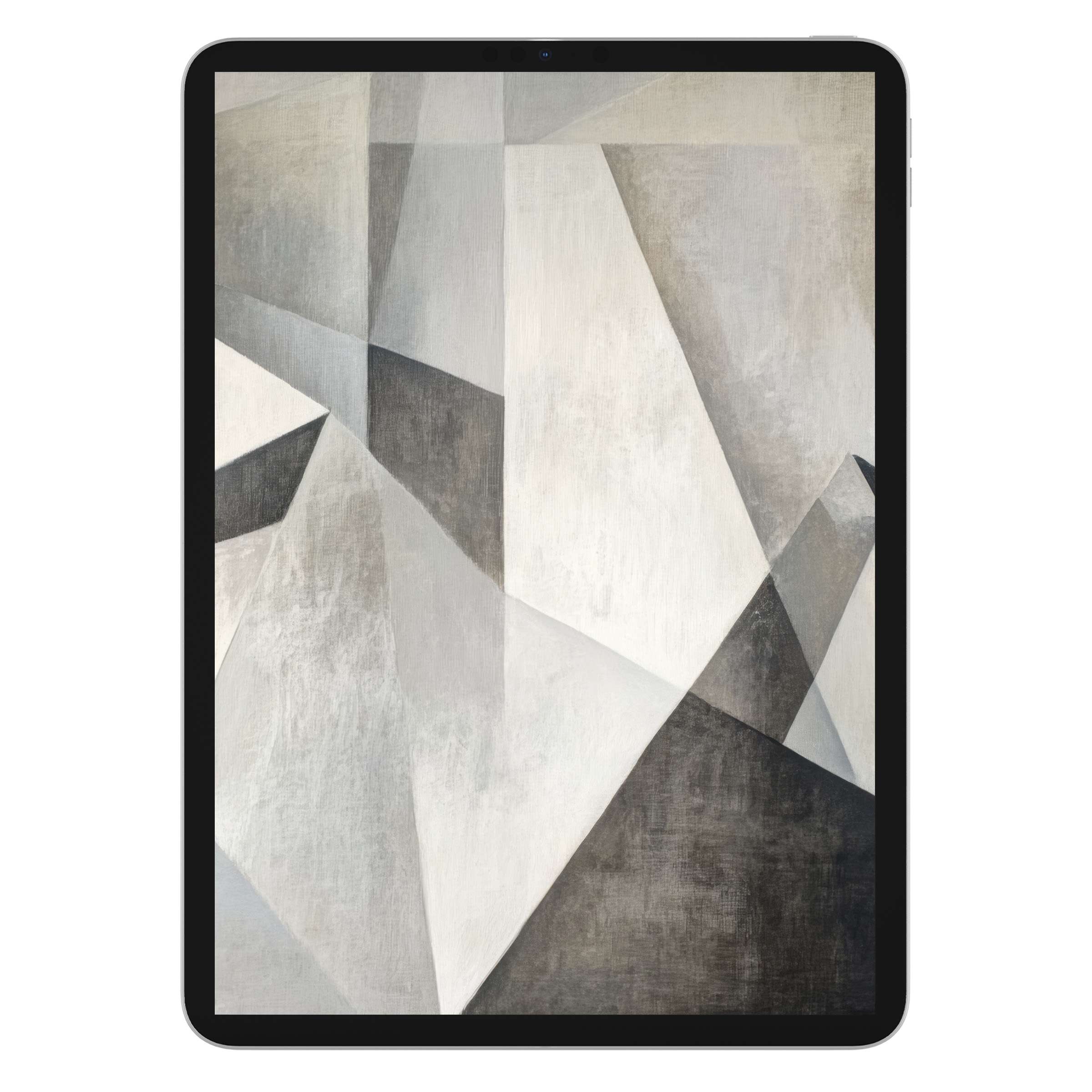 Minimalist iPad wallpaper featuring abstract geometric grayscale textures, ideal digital download for a calming tablet background ambiance