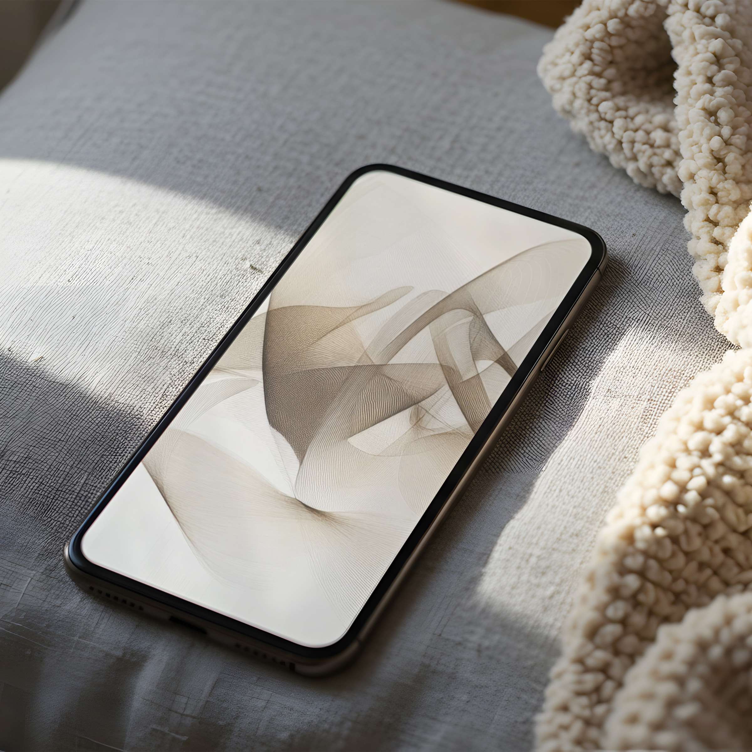Elegant abstract phone wallpaper with neutral tones and flowing lines brings calming aesthetics to iPhone and Android screens