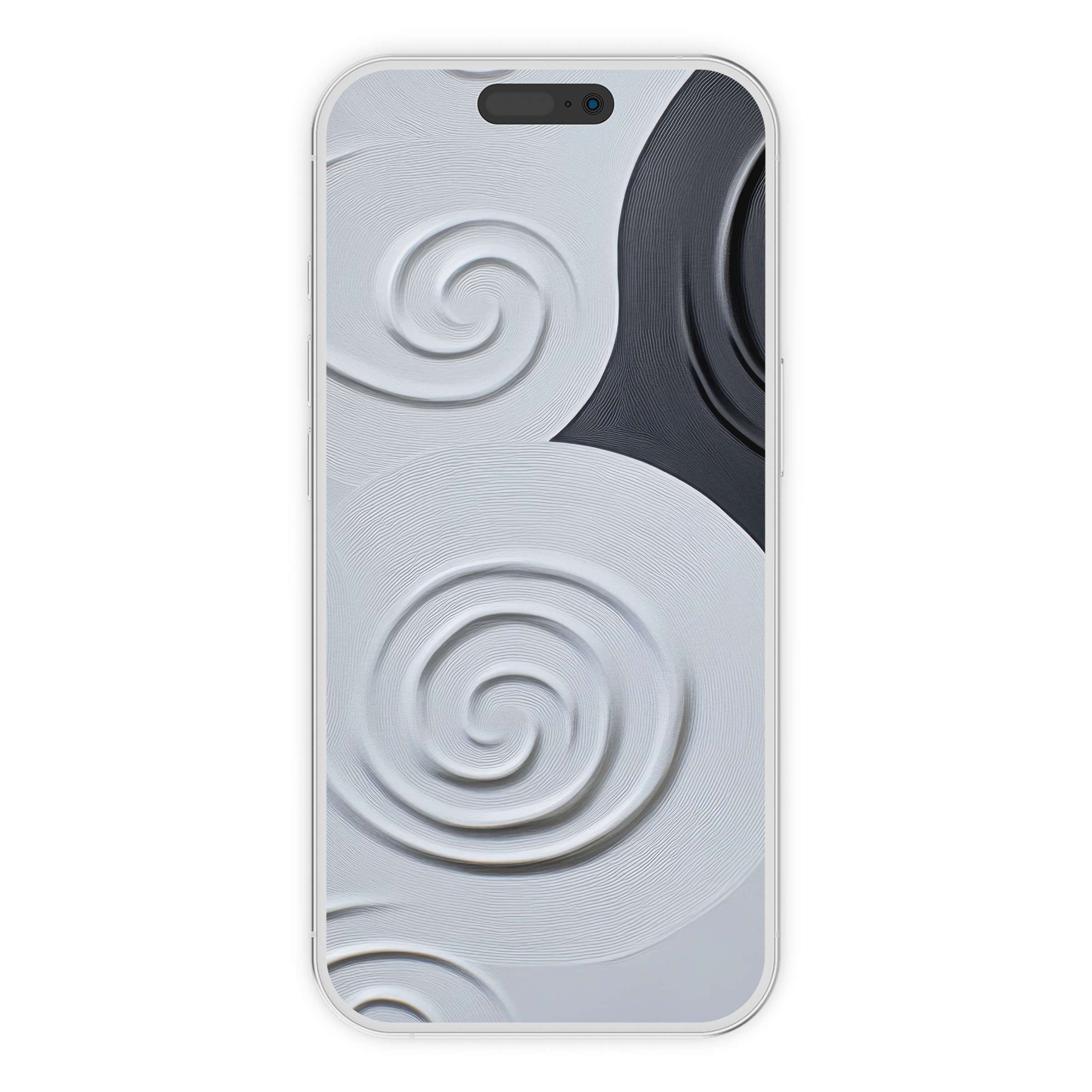 Elegant minimalist iPhone wallpaper with black and white spiral textures offering a calming phone background digital download suitable for all devices