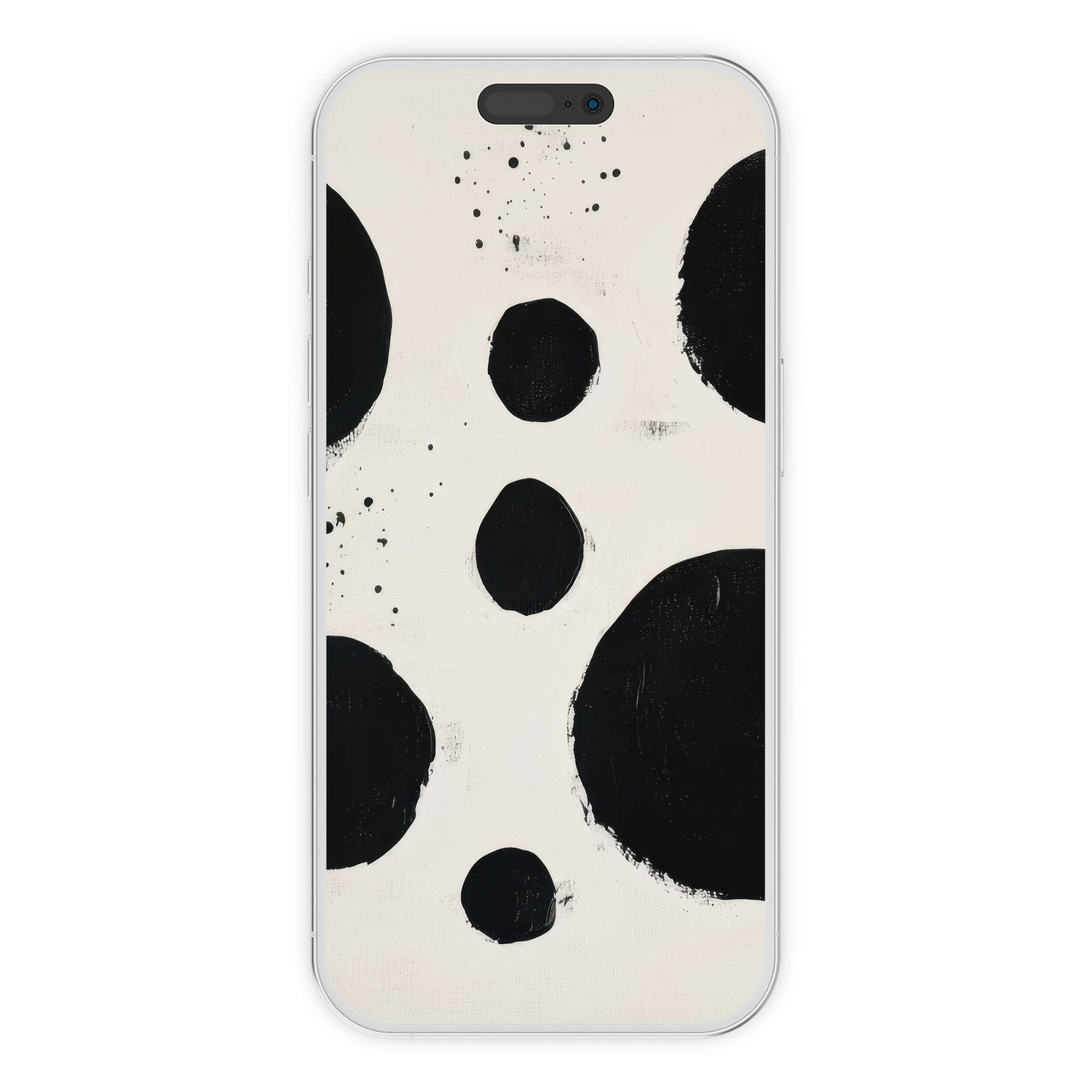 Minimalist iPhone wallpaper featuring elegant black circles on a textured white background ideal for phone digital download wall art